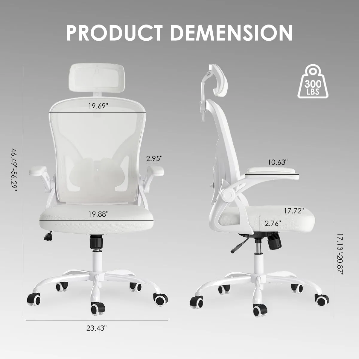 Farini Ergonomic Office Chair, Home Office Desk Chair with Headrest, High Back Computer Chair with Armrests and Adjustable Lumbar Support for Home Office Study Room, White & White