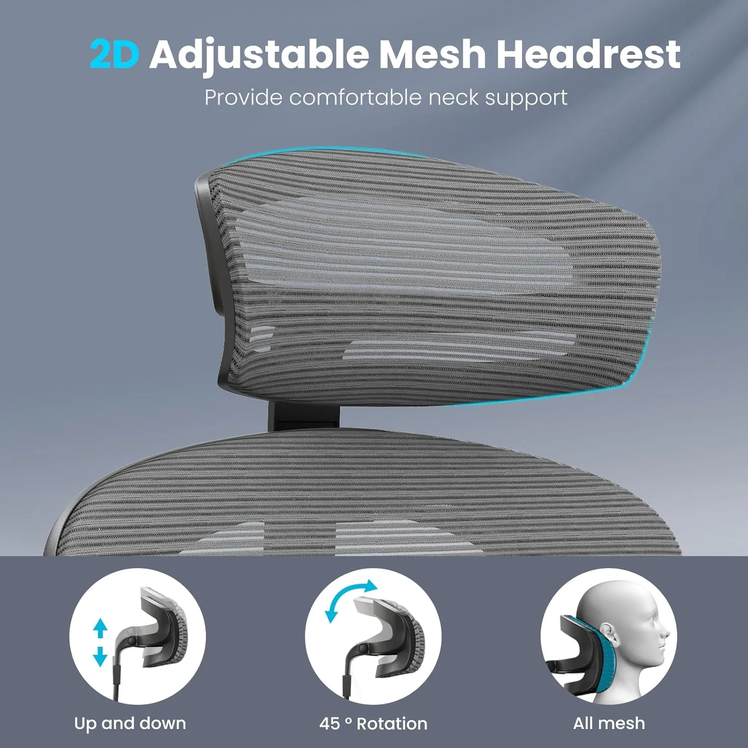 Farini Ergonomic Office Chair, Mesh High Back Computer Chair with Headrest, Adjustable Lumbar Support, Desk Chair with 3D Armrests and Adjustable Headrest, Black & Grey