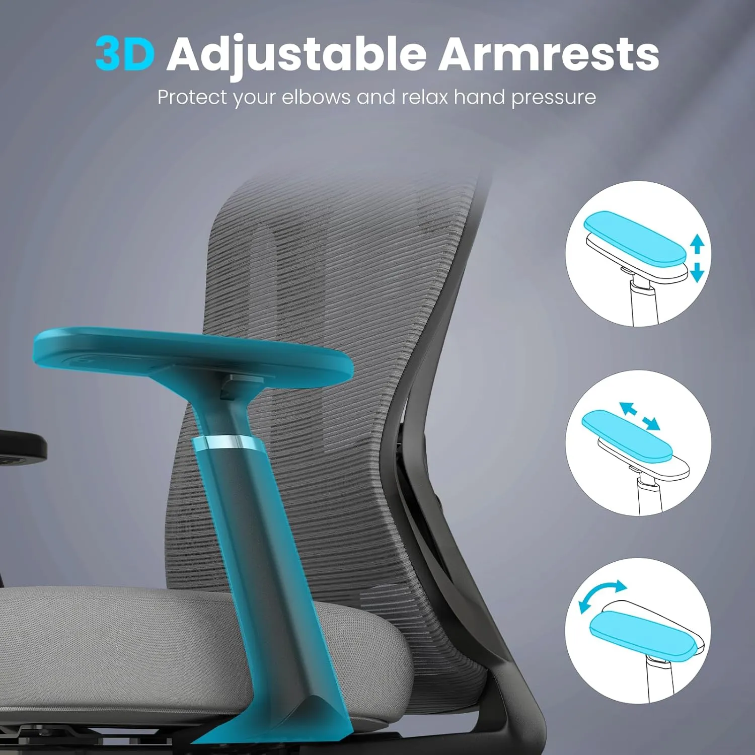 Farini Ergonomic Office Chair, Mesh High Back Computer Chair with Headrest, Adjustable Lumbar Support, Desk Chair with 3D Armrests and Adjustable Headrest, Black & Grey