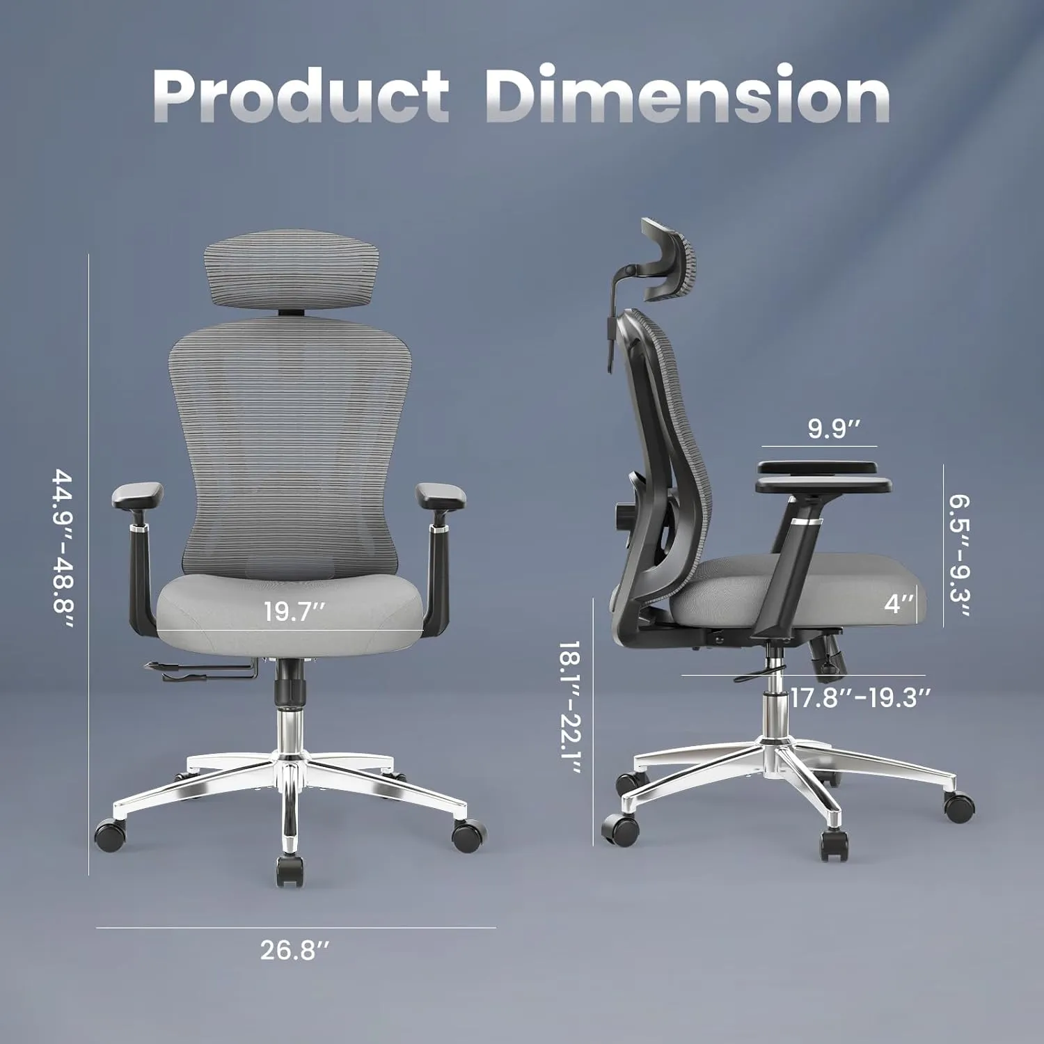 Farini Ergonomic Office Chair, Mesh High Back Computer Chair with Headrest, Adjustable Lumbar Support, Desk Chair with 3D Armrests and Adjustable Headrest, Black & Grey