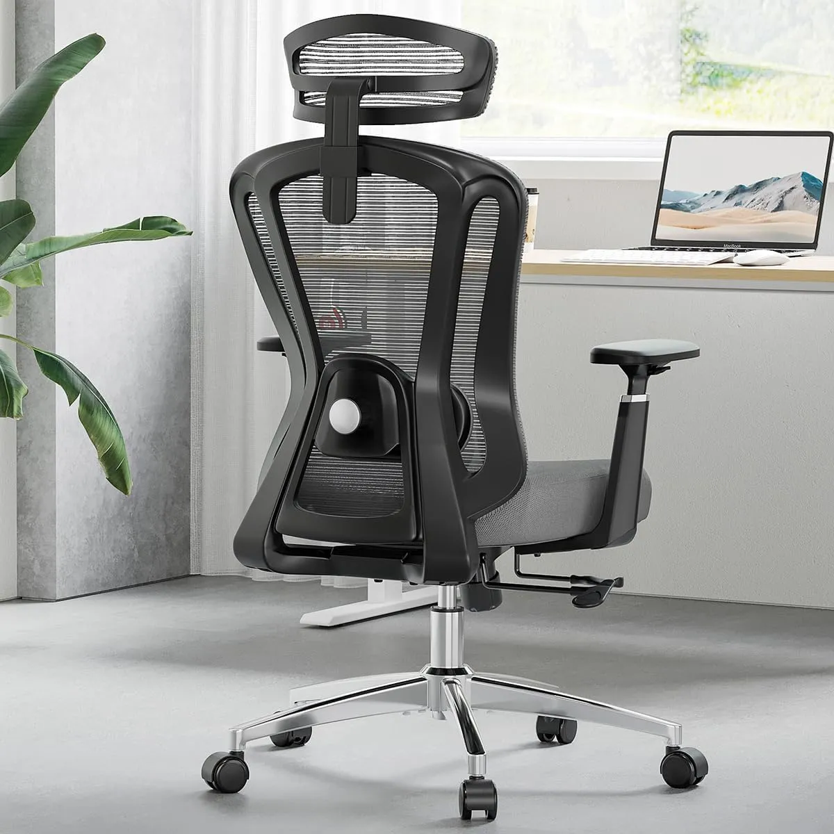 Farini Ergonomic Office Chair, Mesh High Back Computer Chair with Headrest, Adjustable Lumbar Support, Desk Chair with 3D Armrests and Adjustable Headrest, Black & Grey