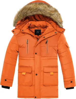 FARVALUE Boy Winter Coat Warm Quilted Puffer Water Resistant Parka Jacket with Detachable Fur Hood for Big Boys
