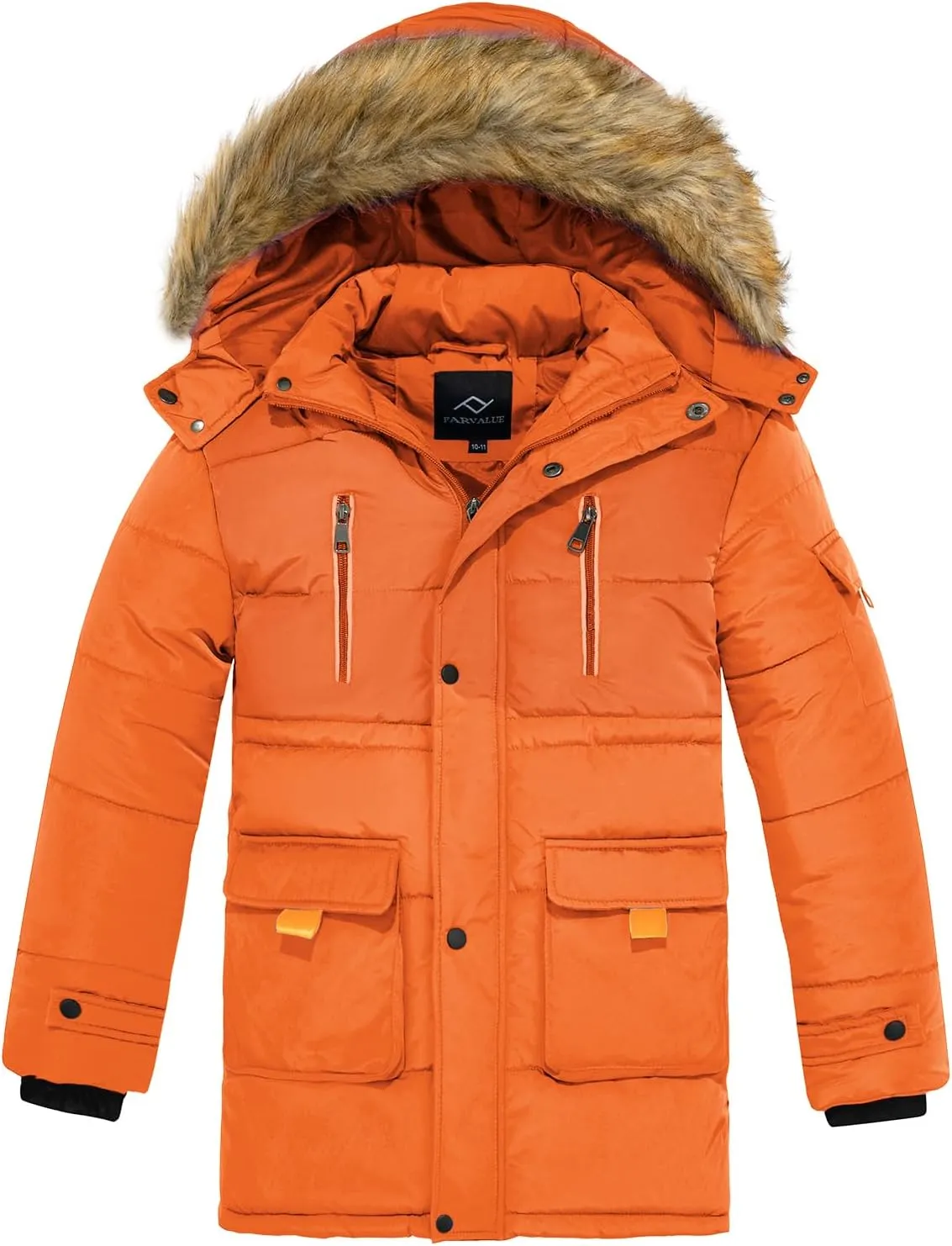 FARVALUE Boy Winter Coat Warm Quilted Puffer Water Resistant Parka Jacket with Detachable Fur Hood for Big Boys