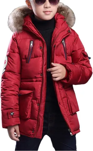 FARVALUE Boy Winter Coat Warm Quilted Puffer Water Resistant Parka Jacket with Detachable Fur Hood for Big Boys