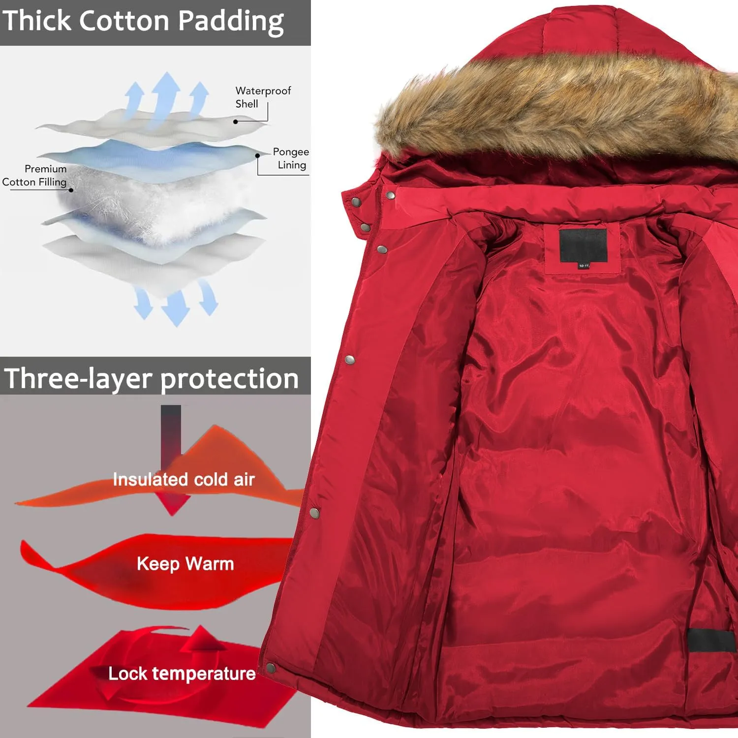 FARVALUE Boy Winter Coat Warm Quilted Puffer Water Resistant Parka Jacket with Detachable Fur Hood for Big Boys