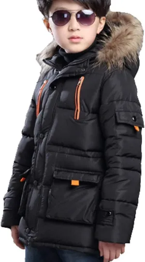 FARVALUE Boy Winter Coat Warm Quilted Puffer Water Resistant Parka Jacket with Detachable Fur Hood for Big Boys