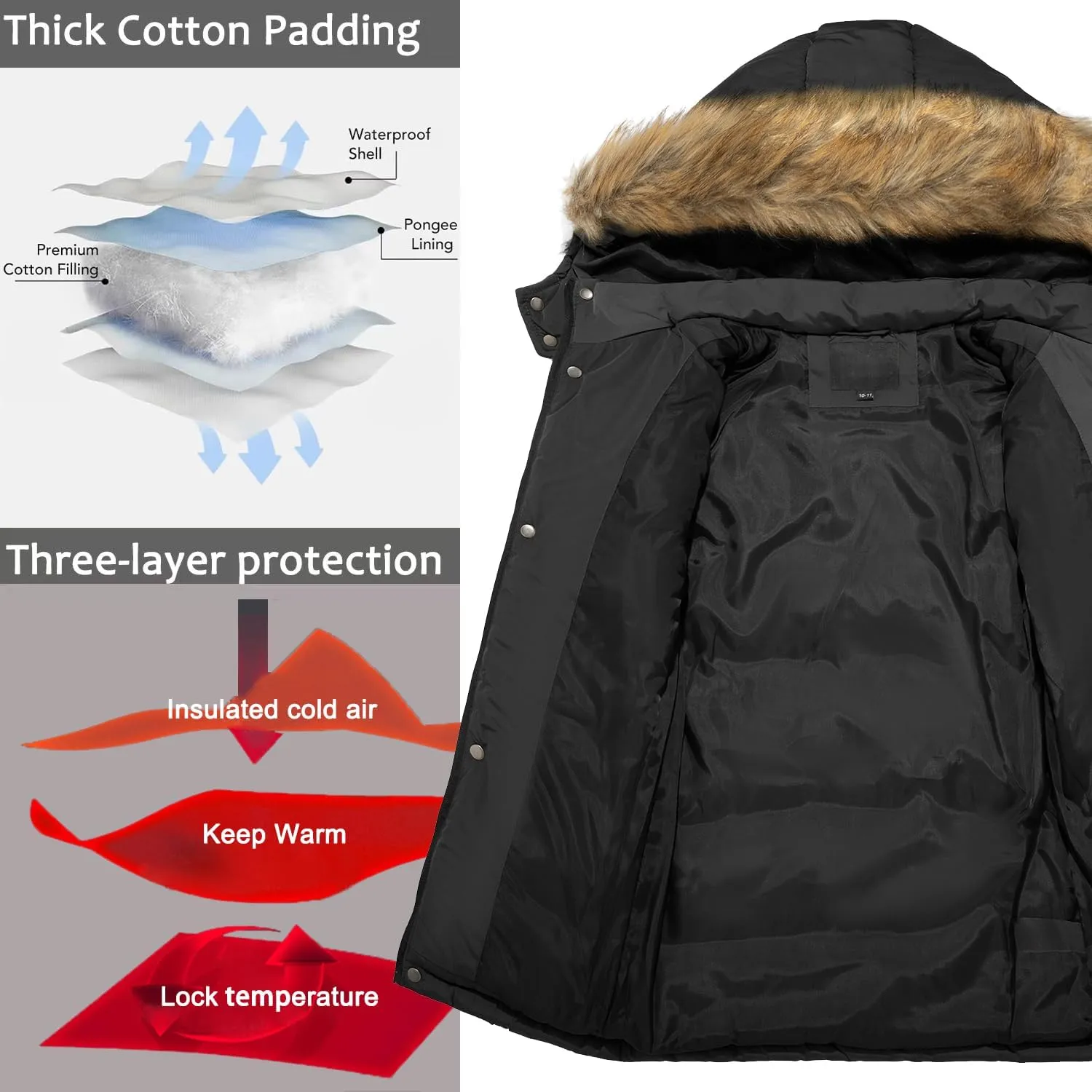 FARVALUE Boy Winter Coat Warm Quilted Puffer Water Resistant Parka Jacket with Detachable Fur Hood for Big Boys