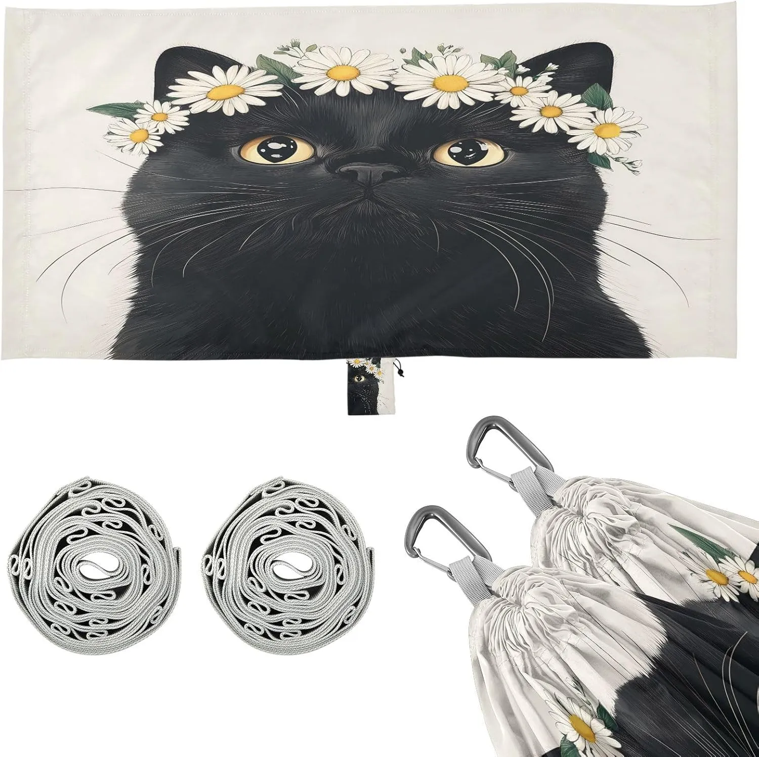 Fat Cat with Daisies Camping Hammock Single Portable Hammocks 330 lbs Capacity with 2 Tree Straps and Attached Carry Bag,Perfect for Outdoor,Indoor,Beach,Camping,Travel