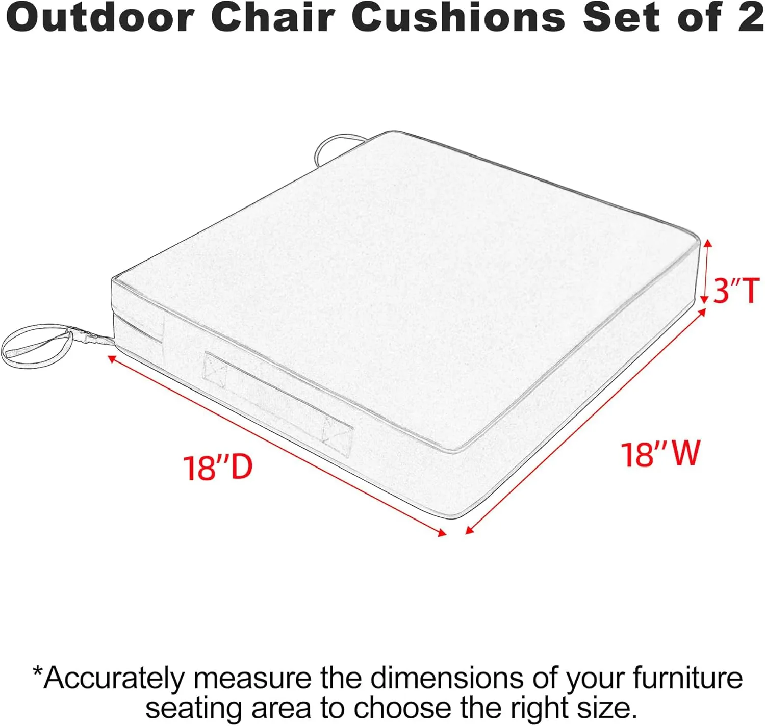 Favoyard Patio Chair Cushions 18 x 18 x 3 Inch Waterproof Outdoor Seat Cushions for Patio Furniture 3-Year Color Fastness Garden Sofa Couch Pads with Handle & Adjustable Straps Set of 2, Dark Grey
