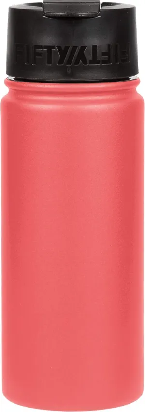 FIFTY/FIFTY 16oz, Double Wall Vacuum Insulated Café Water Bottle, Stainless Steel, Flip Cap w/ Wide Mouth, Coral, 16oz/473ml