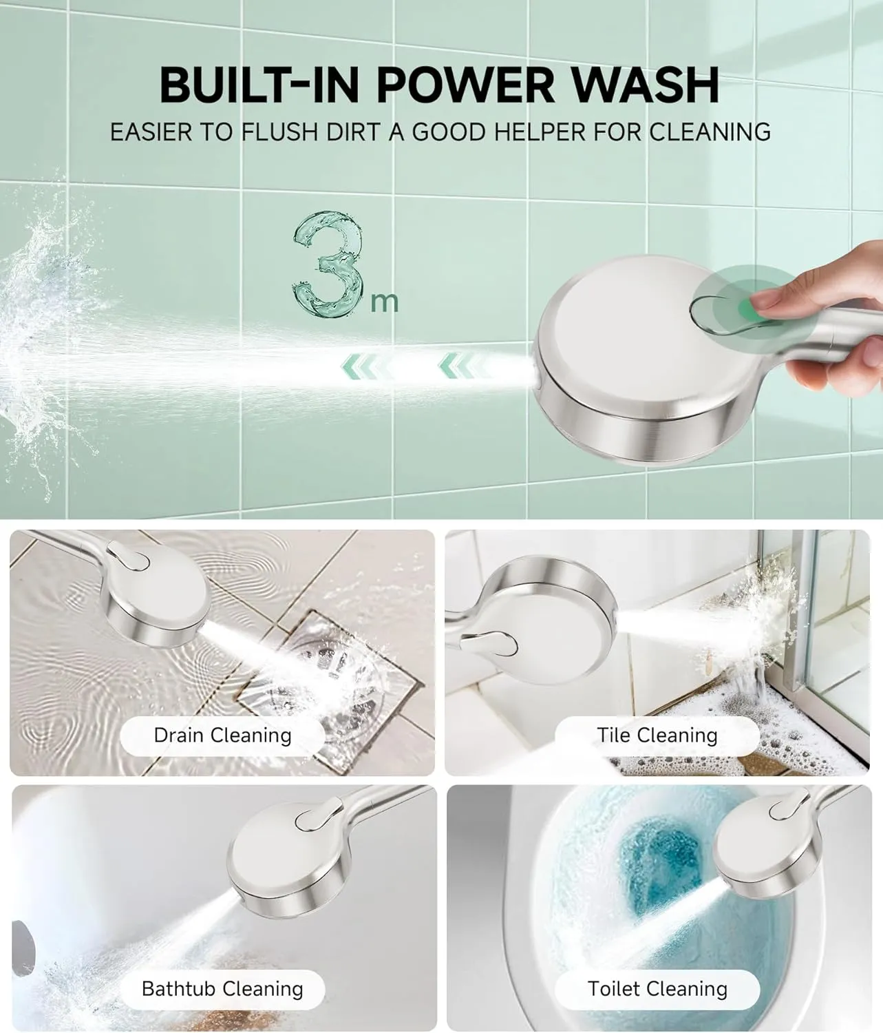 Filtered Shower Head with Handheld, 9-Spray Mode High Pressure Detachable Shower Head with Filters for Hard Water - Remove Chlorine Brushed