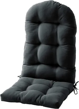 FILUXE Adirondack & Rocking Chair Cushion, High Back Patio Cushions - Waterproof Solid Tufted Pillow, Indoor/Outdoor Pads with Ties, Fade-Resistant & Seasonal All Weather Replacement (Deep Gray, 1)
