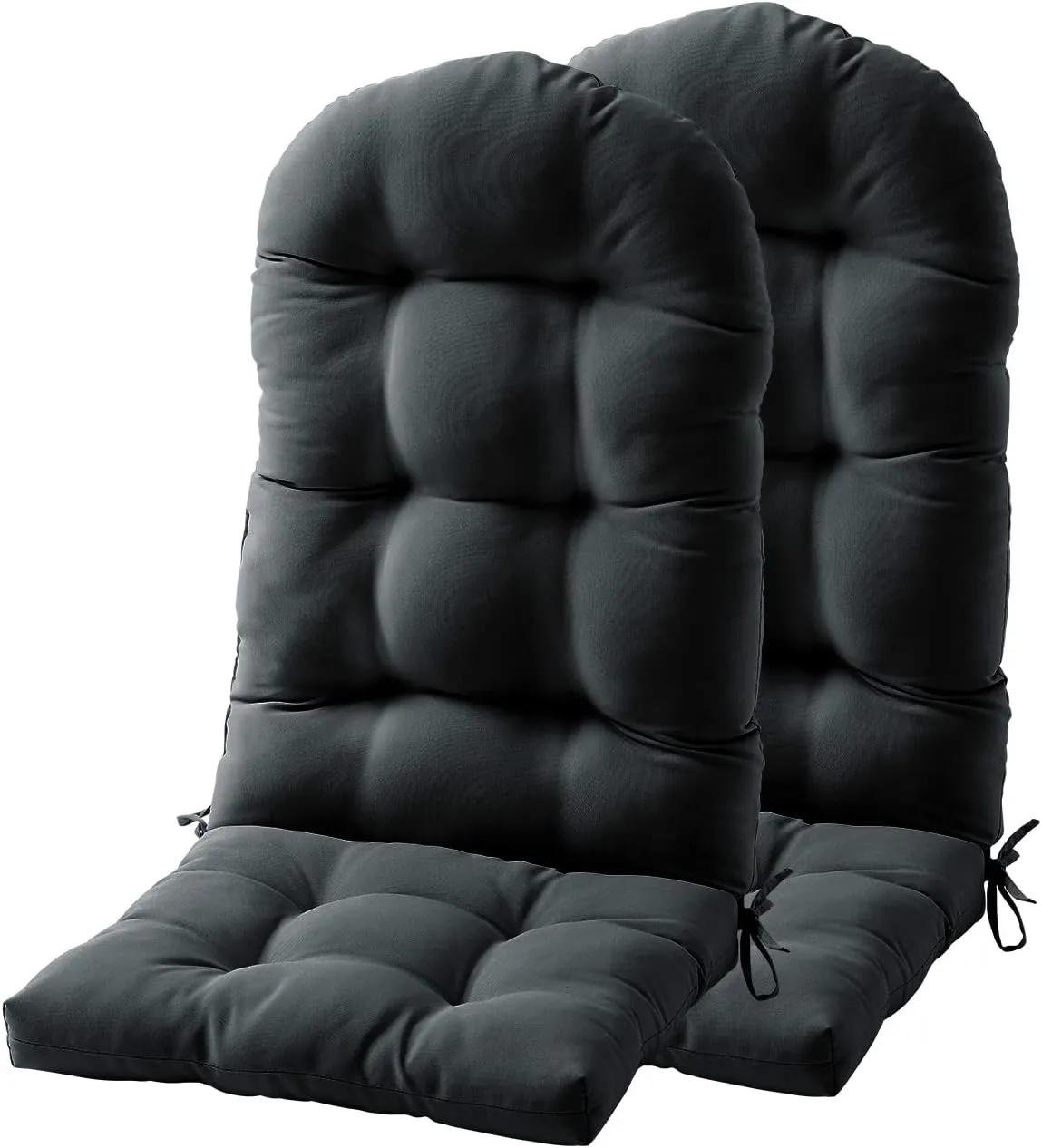 FILUXE Adirondack & Rocking Chair Cushion, High Back Patio Cushions - Waterproof Solid Tufted Pillow, Indoor/Outdoor Pads with Ties, Fade-Resistant & Seasonal All Weather Replacement (Deep Gray, 2)