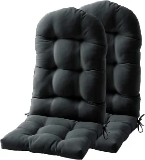 FILUXE Adirondack & Rocking Chair Cushion, High Back Patio Cushions - Waterproof Solid Tufted Pillow, Indoor/Outdoor Pads with Ties, Fade-Resistant & Seasonal All Weather Replacement (Deep Gray, 2)