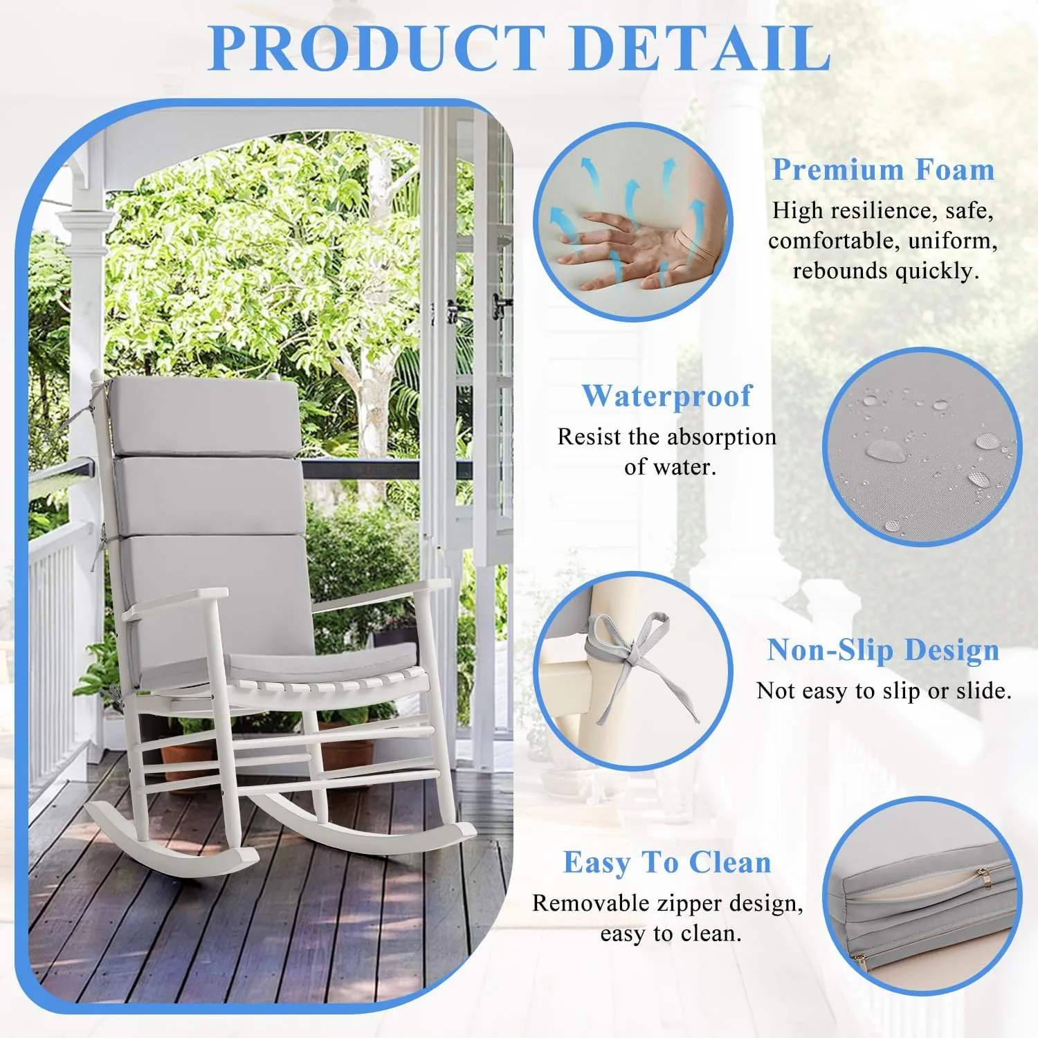 FILUXE Indoor/Outdoor One Piece High Back Chair Seat/Back Patio Cushion with Ties, 45.5" x 20",Fade-Resistant & Seasonal All Weather Replacement, Gray