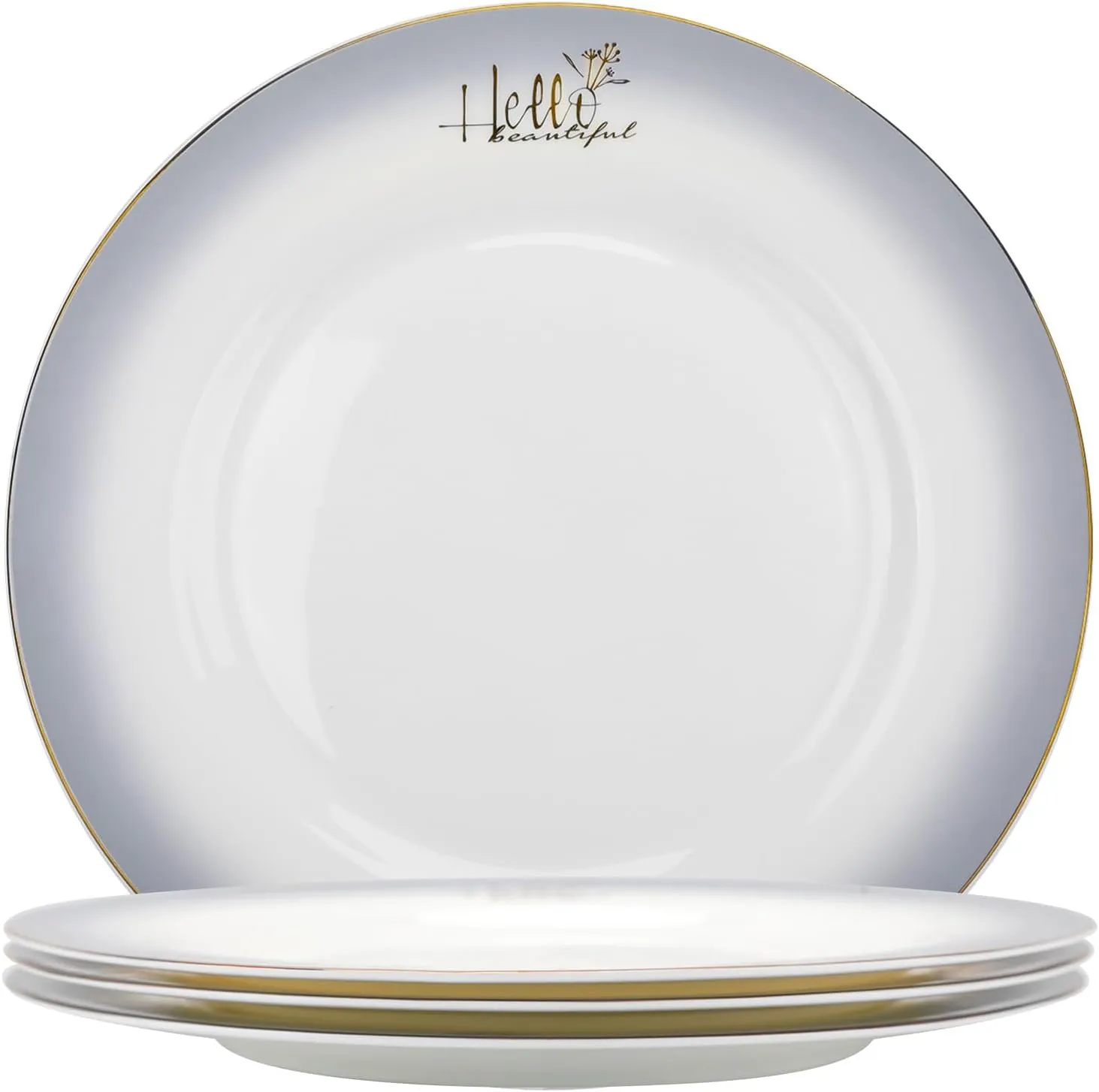 Fine Bone China Salad Plates,8-inch Smoky Gray Sradient Rendering Plates 24k Gold-plated Dinnerware Sets,Elegant Artworks,Suitable for Families with Taste,with Gift Box Packaging