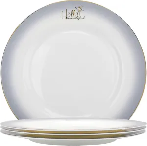 Fine Bone China Salad Plates,8-inch Smoky Gray Sradient Rendering Plates 24k Gold-plated Dinnerware Sets,Elegant Artworks,Suitable for Families with Taste,with Gift Box Packaging