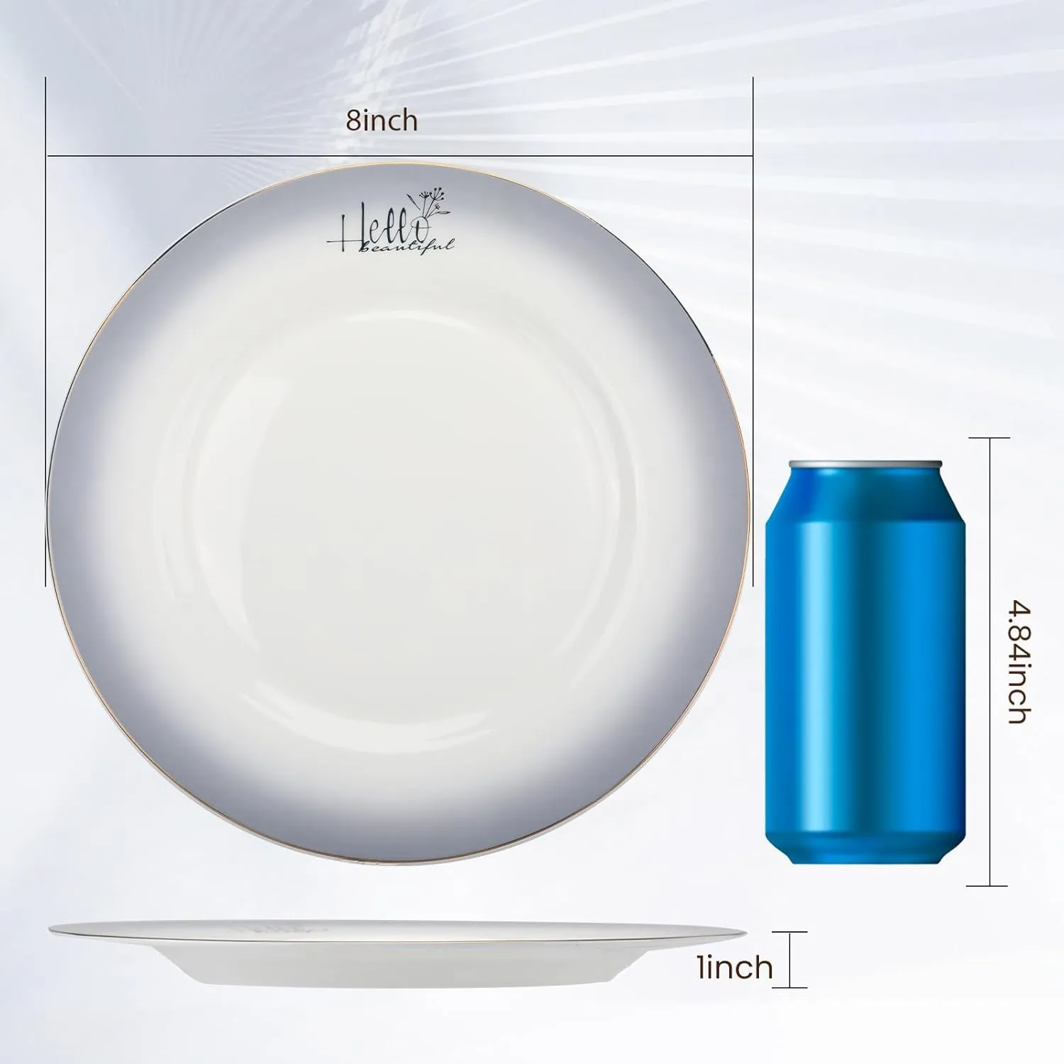 Fine Bone China Salad Plates,8-inch Smoky Gray Sradient Rendering Plates 24k Gold-plated Dinnerware Sets,Elegant Artworks,Suitable for Families with Taste,with Gift Box Packaging