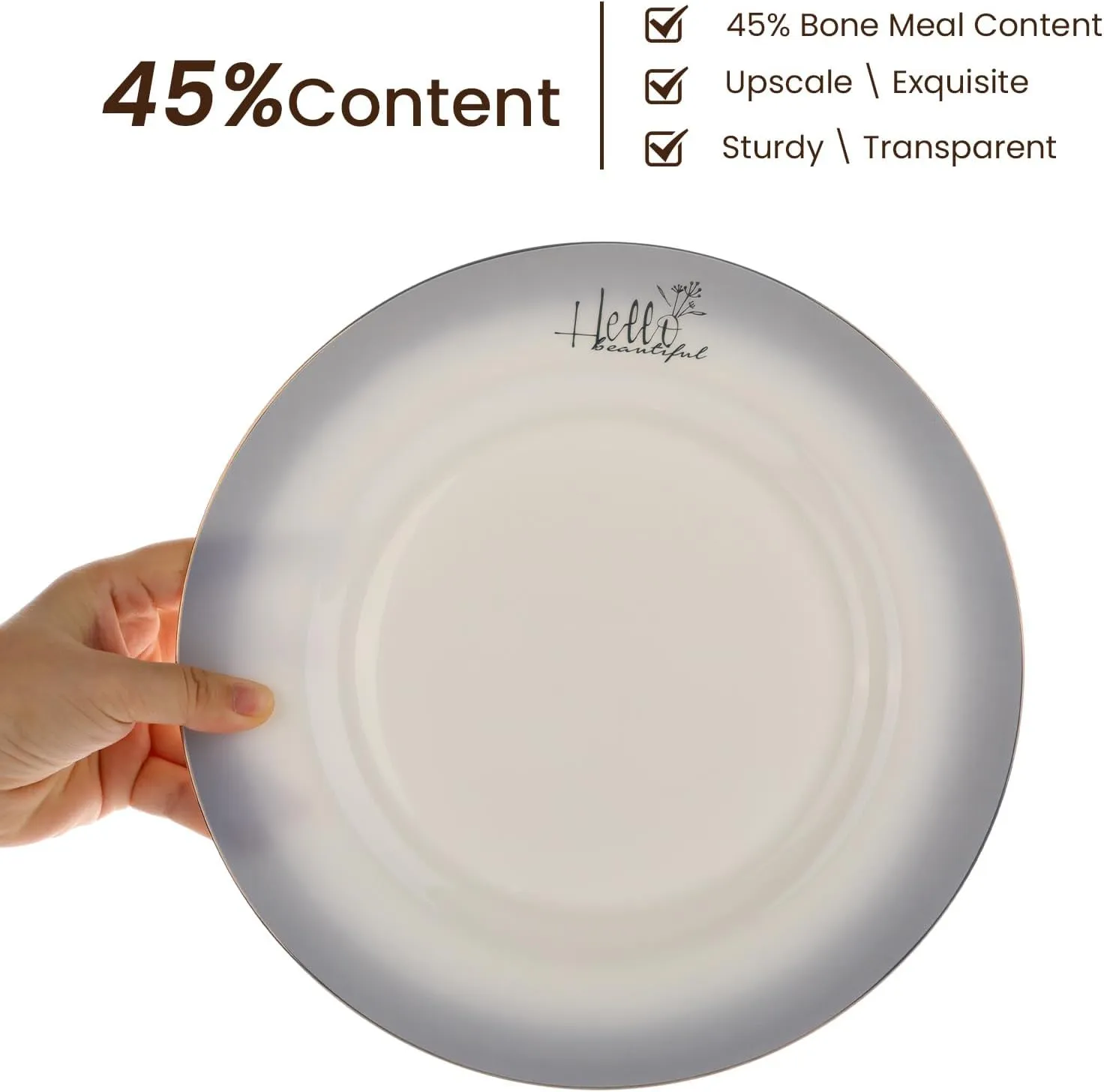Fine Bone China Salad Plates,8-inch Smoky Gray Sradient Rendering Plates 24k Gold-plated Dinnerware Sets,Elegant Artworks,Suitable for Families with Taste,with Gift Box Packaging