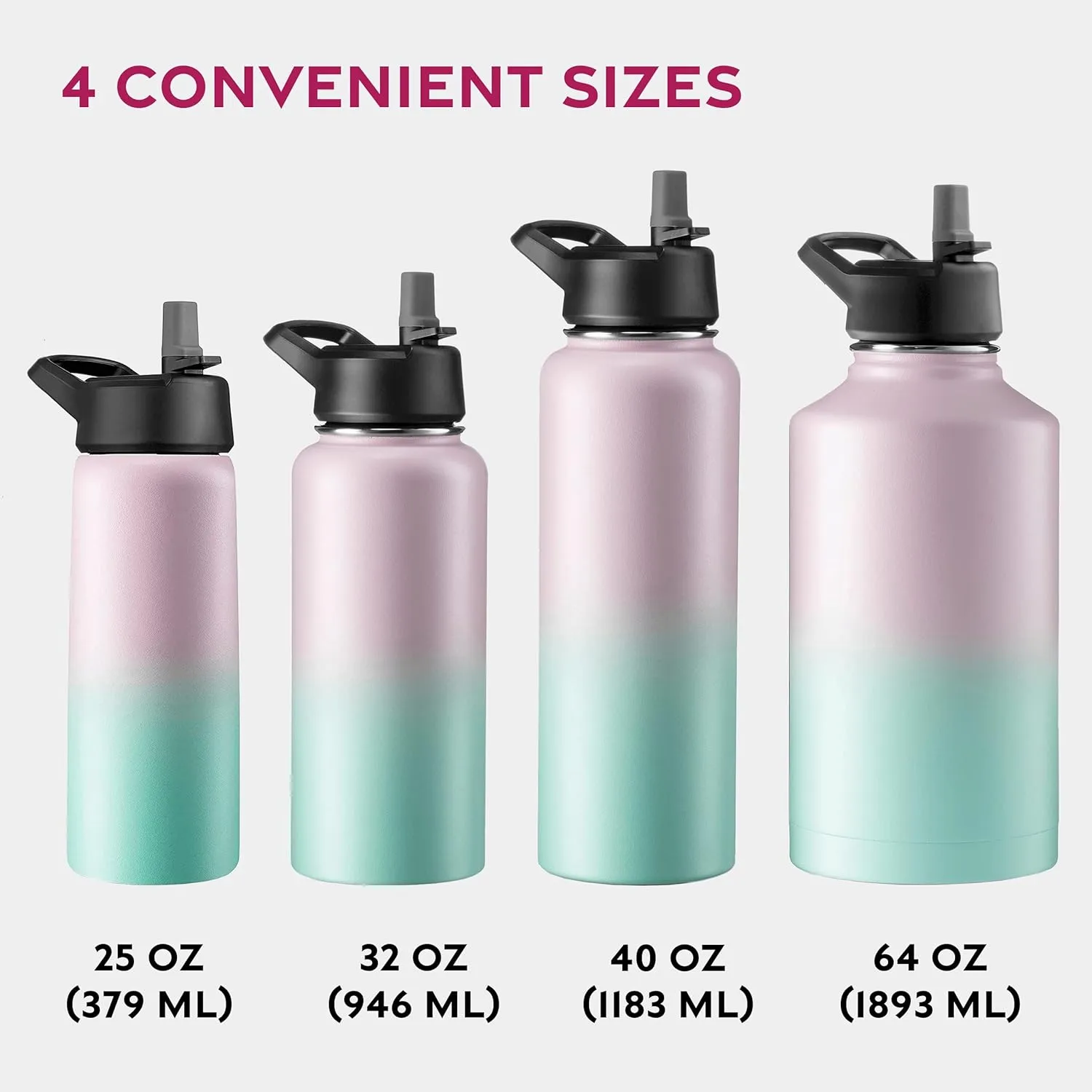 FineDine Water Bottle - Stainless Steel Insulated Water Bottle with Straw Lid, Flip Lid & Wide-Mouth Cap - Keeps Hot and Cold - 64 Oz / 1.89L - Majestic Sapphire