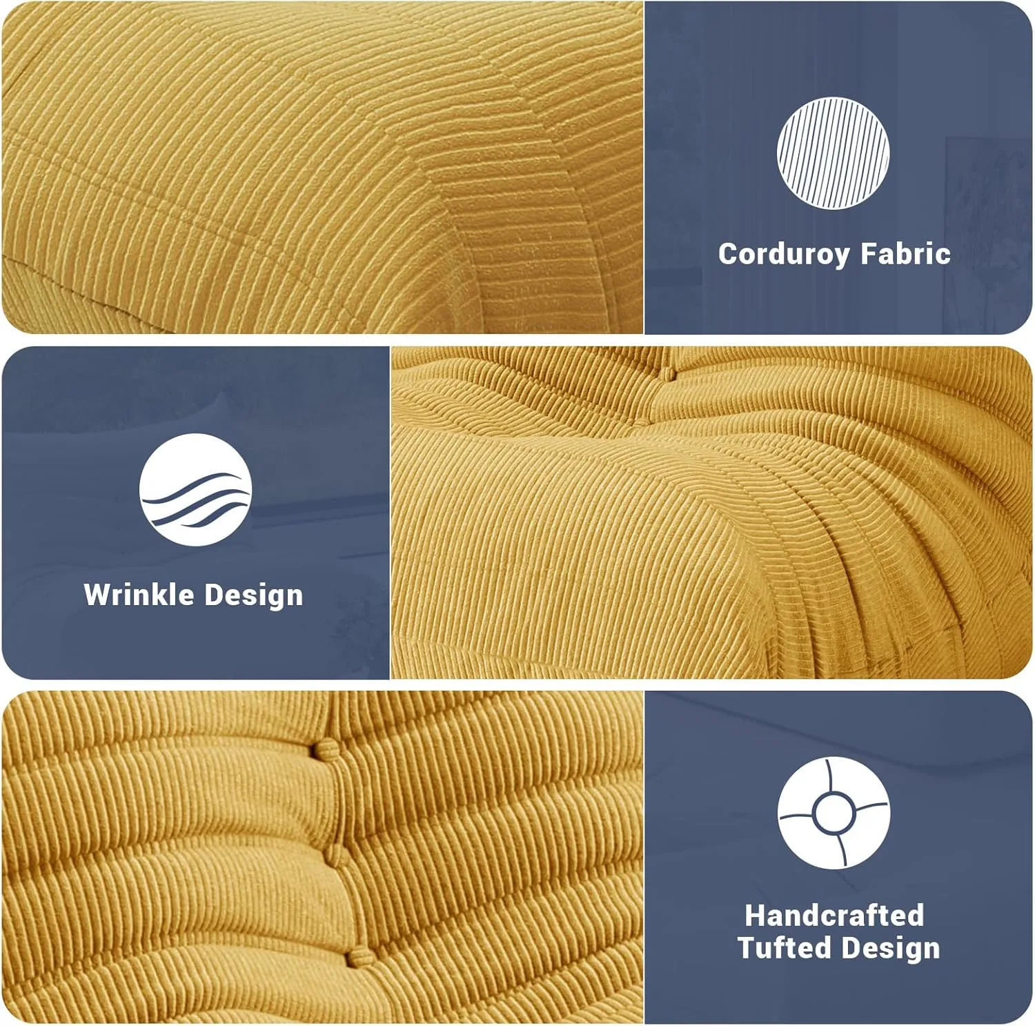 Fireside Chair Corner Bean Bag Chair for Adults, Modern Corduroy Fabric Caterpillar Sofa Couch, Lazy Floor Sofa Armless Foam Sofa Lounger Tatami Recliner Sofa for Living Room Bedroom Dorm Office