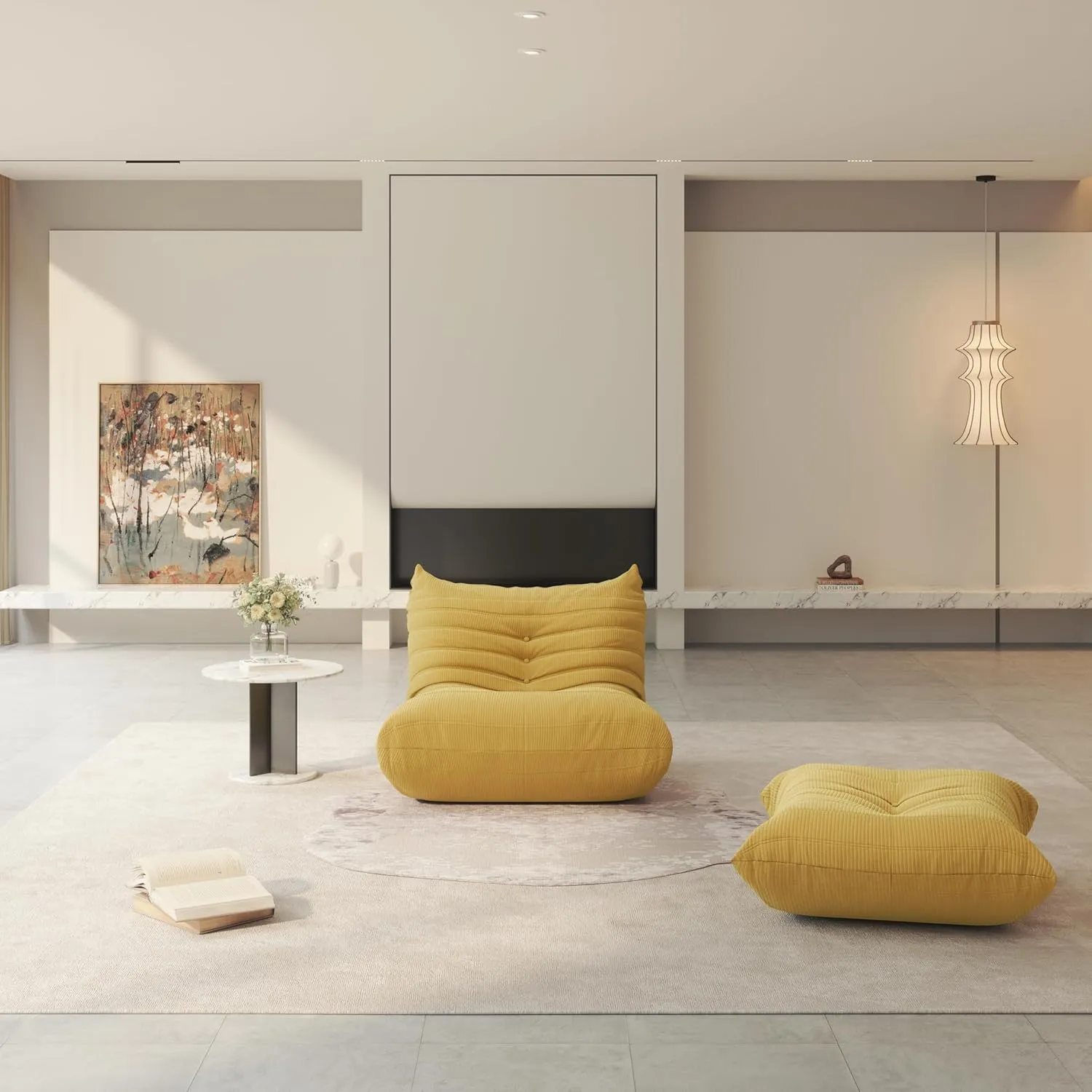 Fireside Chair Corner Bean Bag Chair for Adults, Modern Corduroy Fabric Caterpillar Sofa Couch, Lazy Floor Sofa Armless Foam Sofa Lounger Tatami Recliner Sofa for Living Room Bedroom Dorm Office