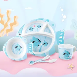 FISH DESIGN KIDS BAMBOO TABLEWARE SET OF 5-PIECE