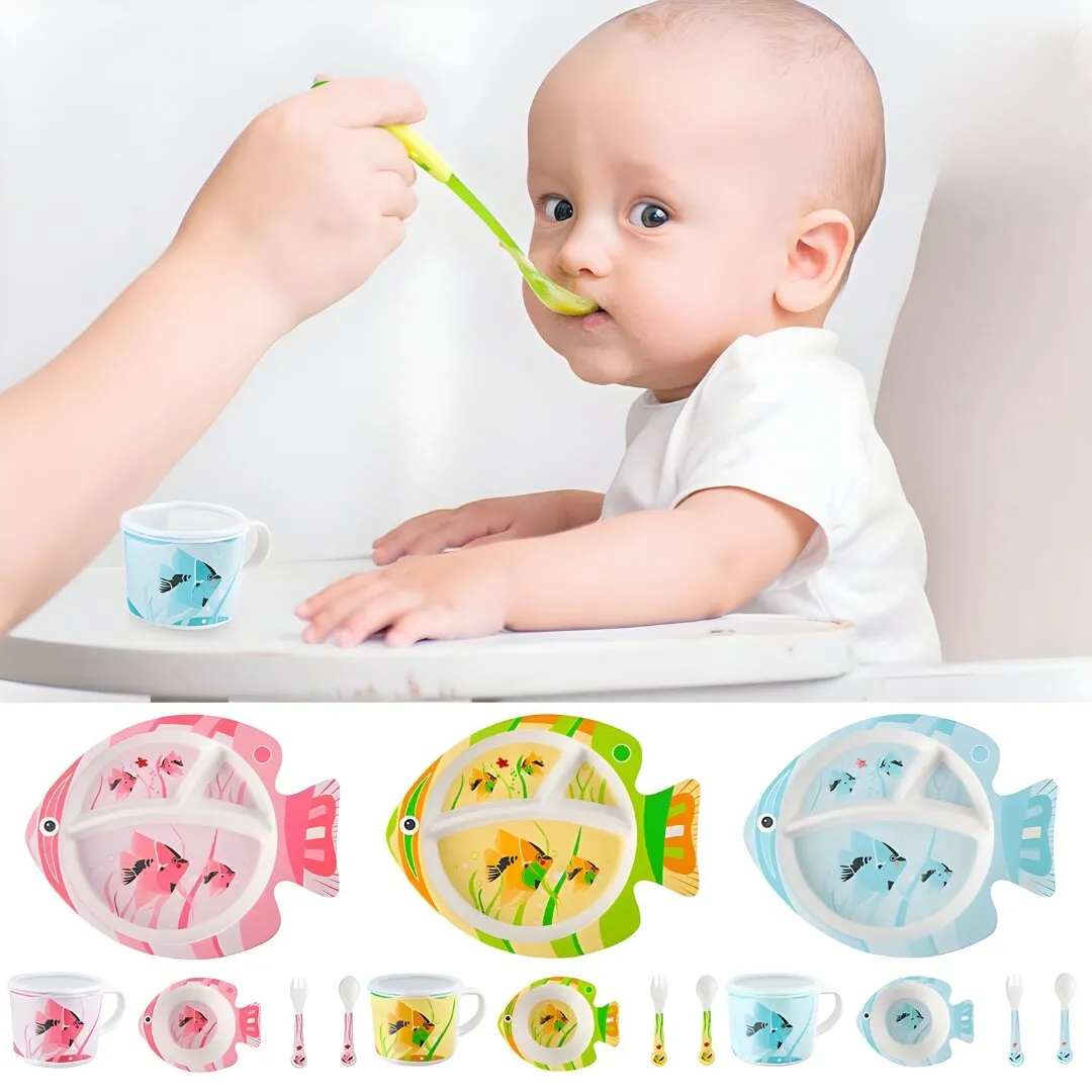 FISH DESIGN KIDS BAMBOO TABLEWARE SET OF 5-PIECE