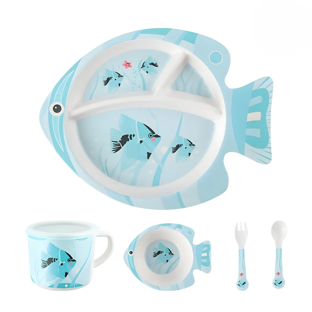 FISH DESIGN KIDS BAMBOO TABLEWARE SET OF 5-PIECE