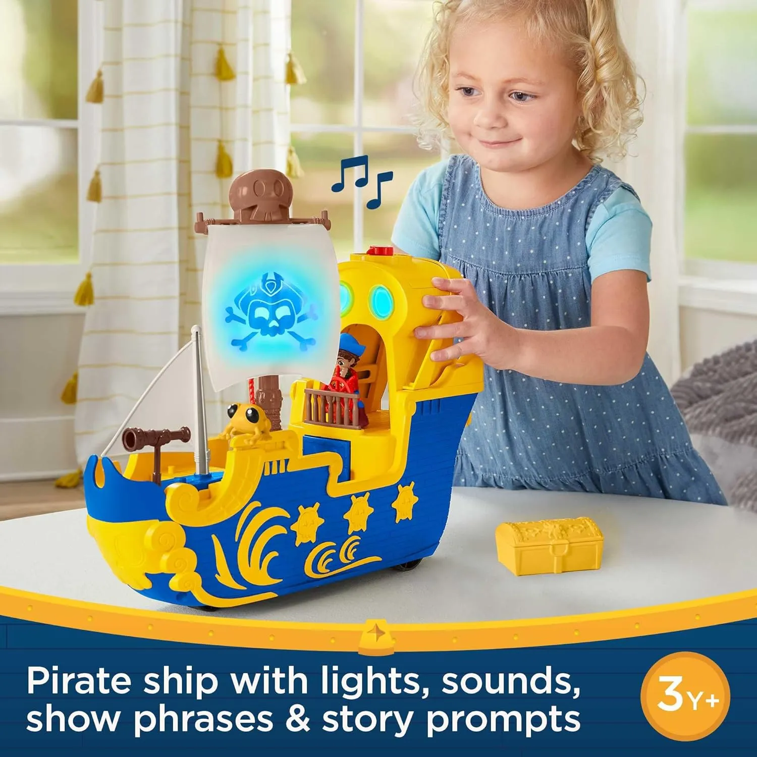 Fisher-Price Preschool Toy Santiago of the Seas Lights & Sounds El Bravo Pirate Ship Playset for Pretend Play Kids Ages 3  Years