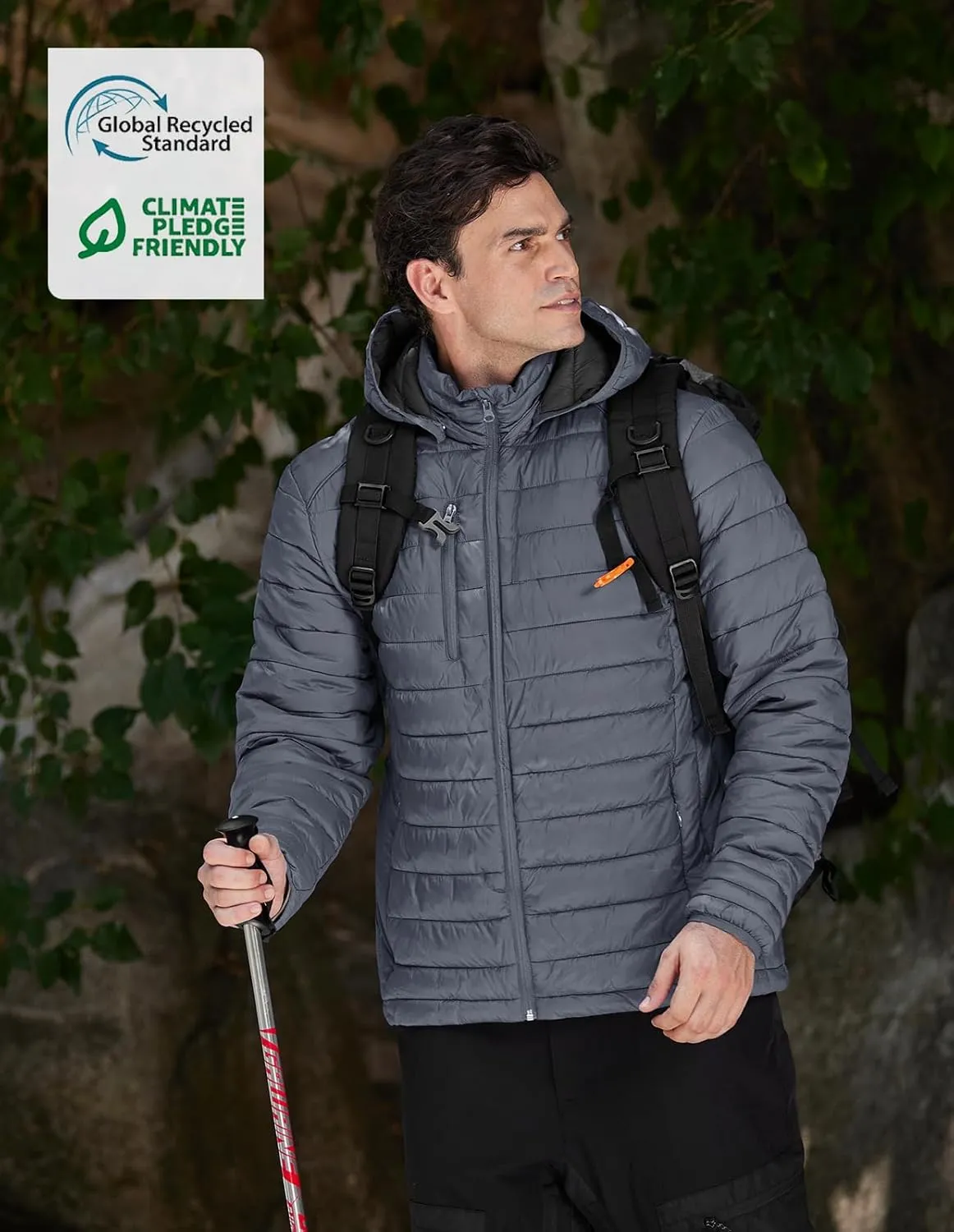 fit space Men's Insulated Synthetic Down Puffer Jacket Winter Warm Coat Quilted Water Resistant Packable Hiking Camping