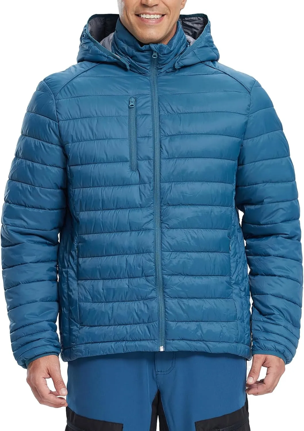 fit space Men's Insulated Synthetic Down Puffer Jacket Winter Warm Coat Quilted Water Resistant Packable Hiking Camping