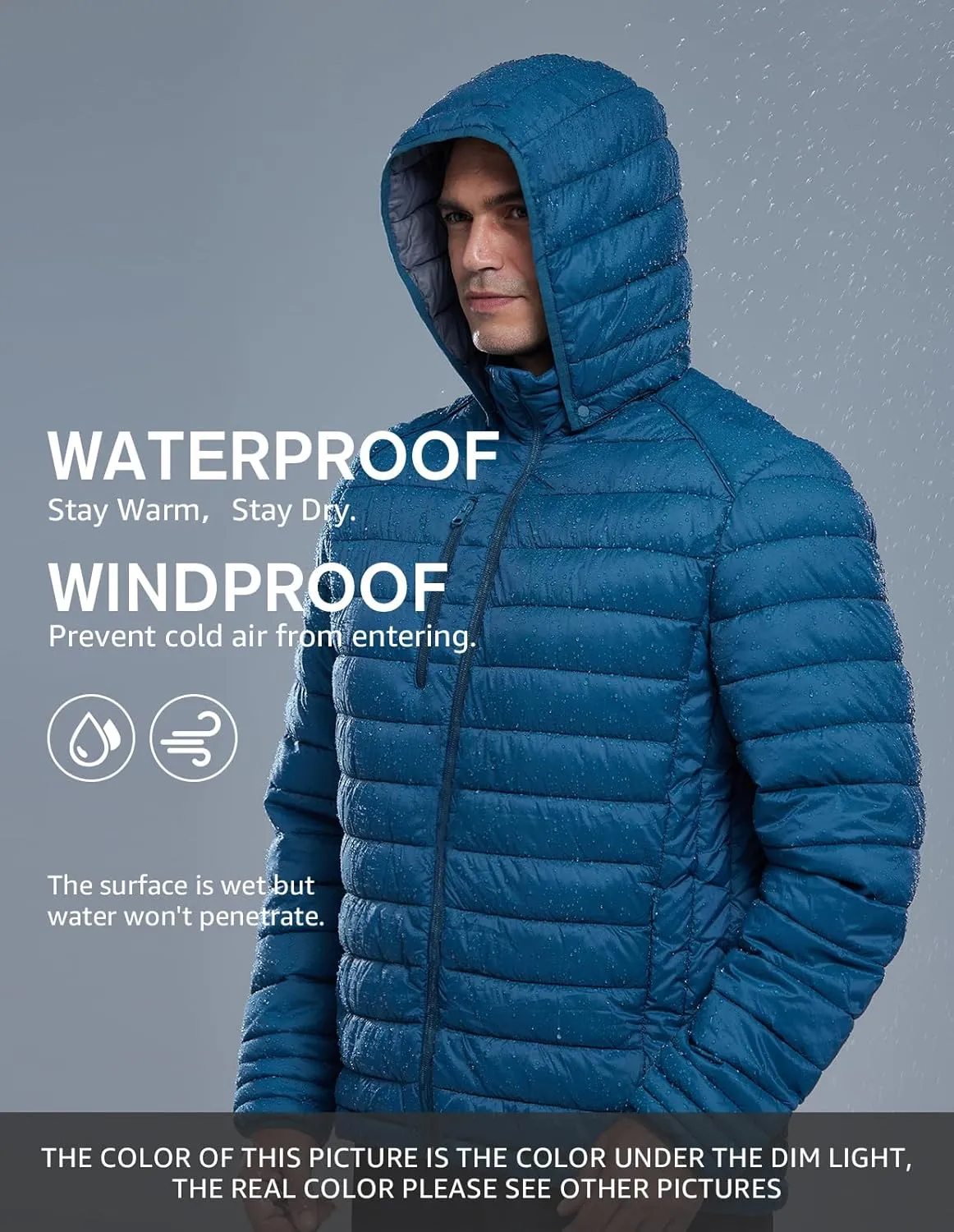 fit space Men's Insulated Synthetic Down Puffer Jacket Winter Warm Coat Quilted Water Resistant Packable Hiking Camping