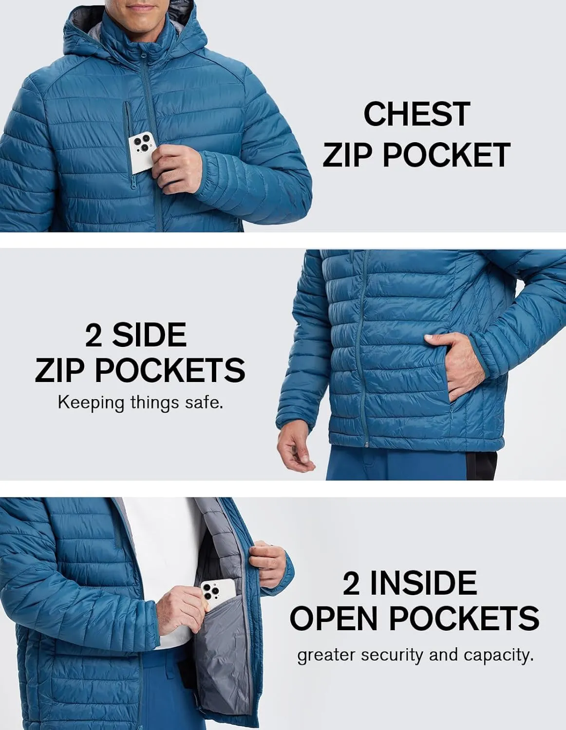fit space Men's Insulated Synthetic Down Puffer Jacket Winter Warm Coat Quilted Water Resistant Packable Hiking Camping