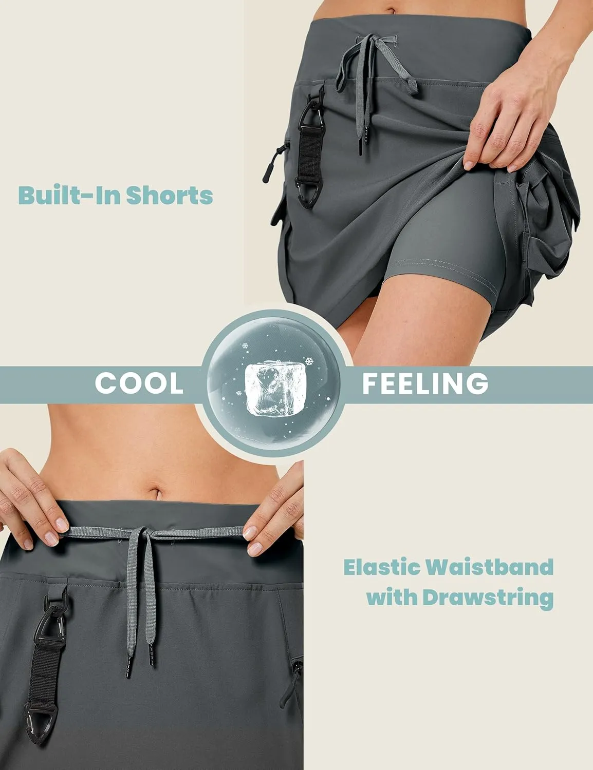 FitsT4 Sports Women's Hiking Cargo Skorts High Waisted Dressy Casual Skirts with Zipper Pockets