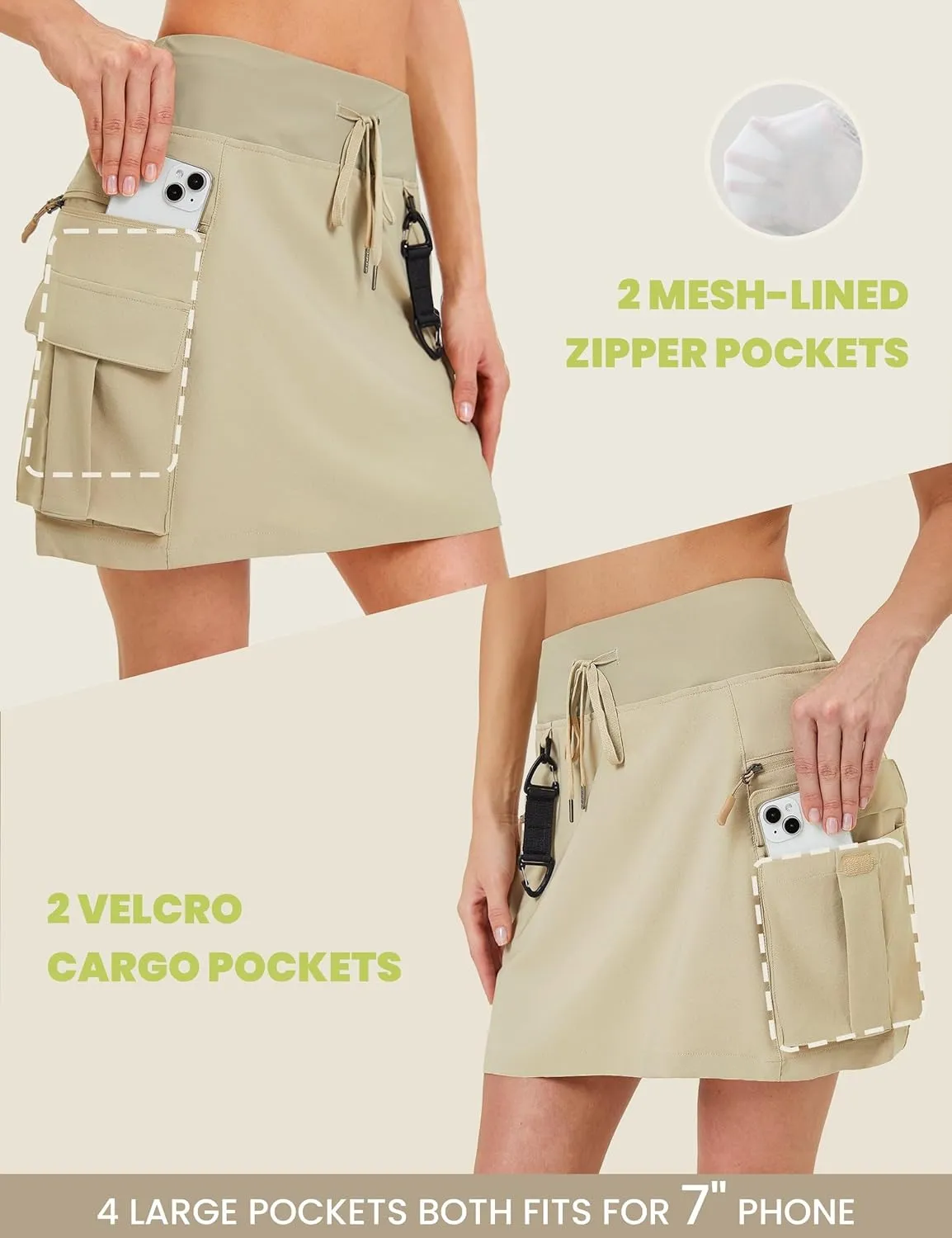 FitsT4 Sports Women's Hiking Cargo Skorts High Waisted Dressy Casual Skirts with Zipper Pockets