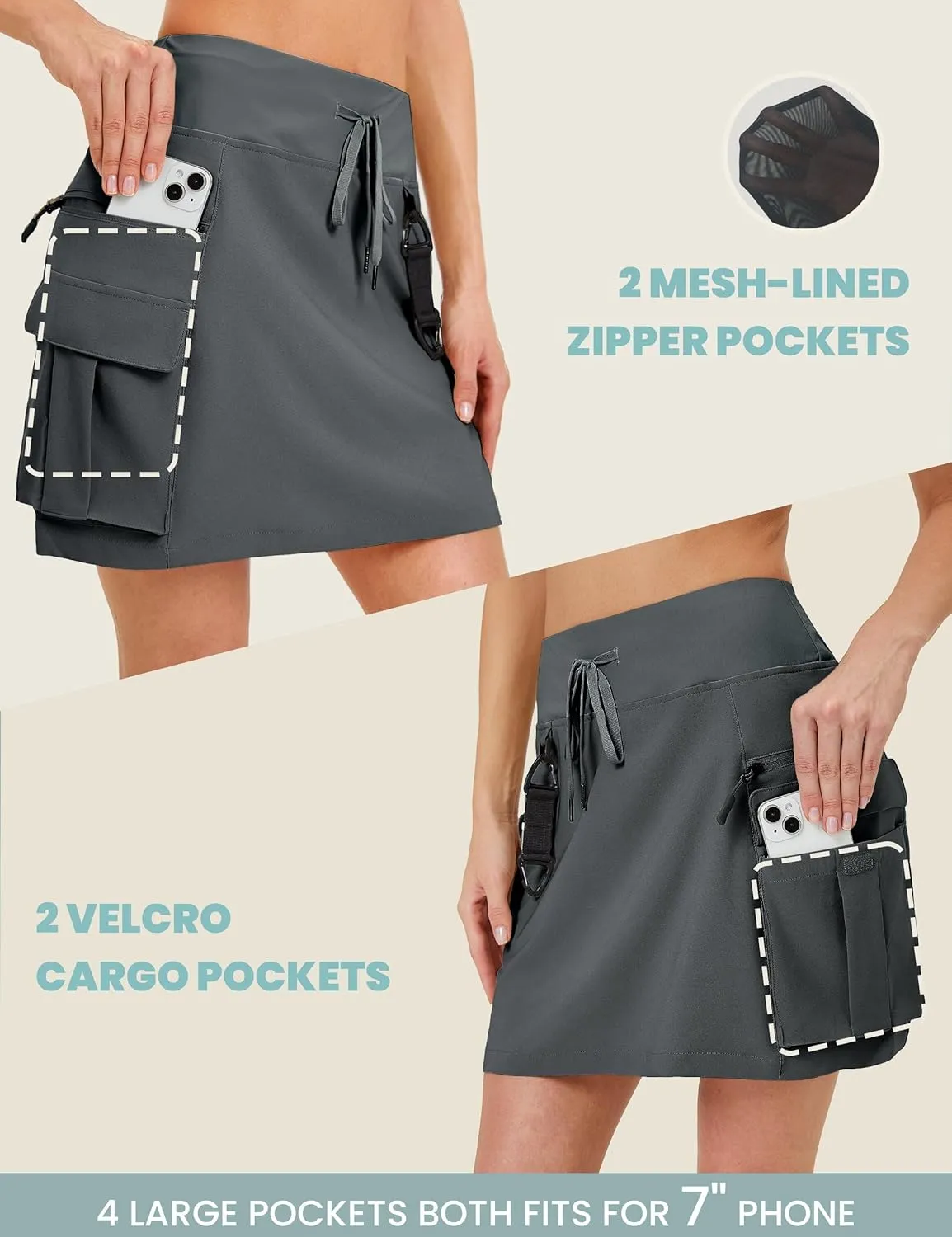 FitsT4 Sports Women's Hiking Cargo Skorts High Waisted Dressy Casual Skirts with Zipper Pockets