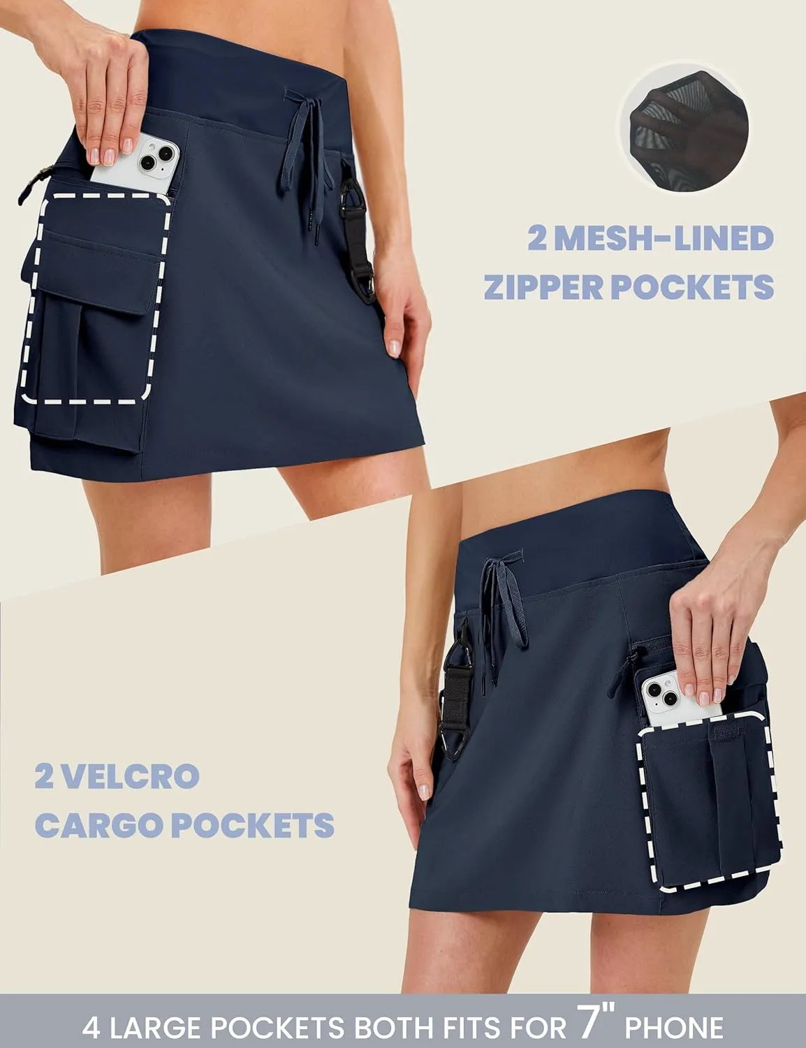 FitsT4 Sports Women's Hiking Cargo Skorts High Waisted Dressy Casual Skirts with Zipper Pockets