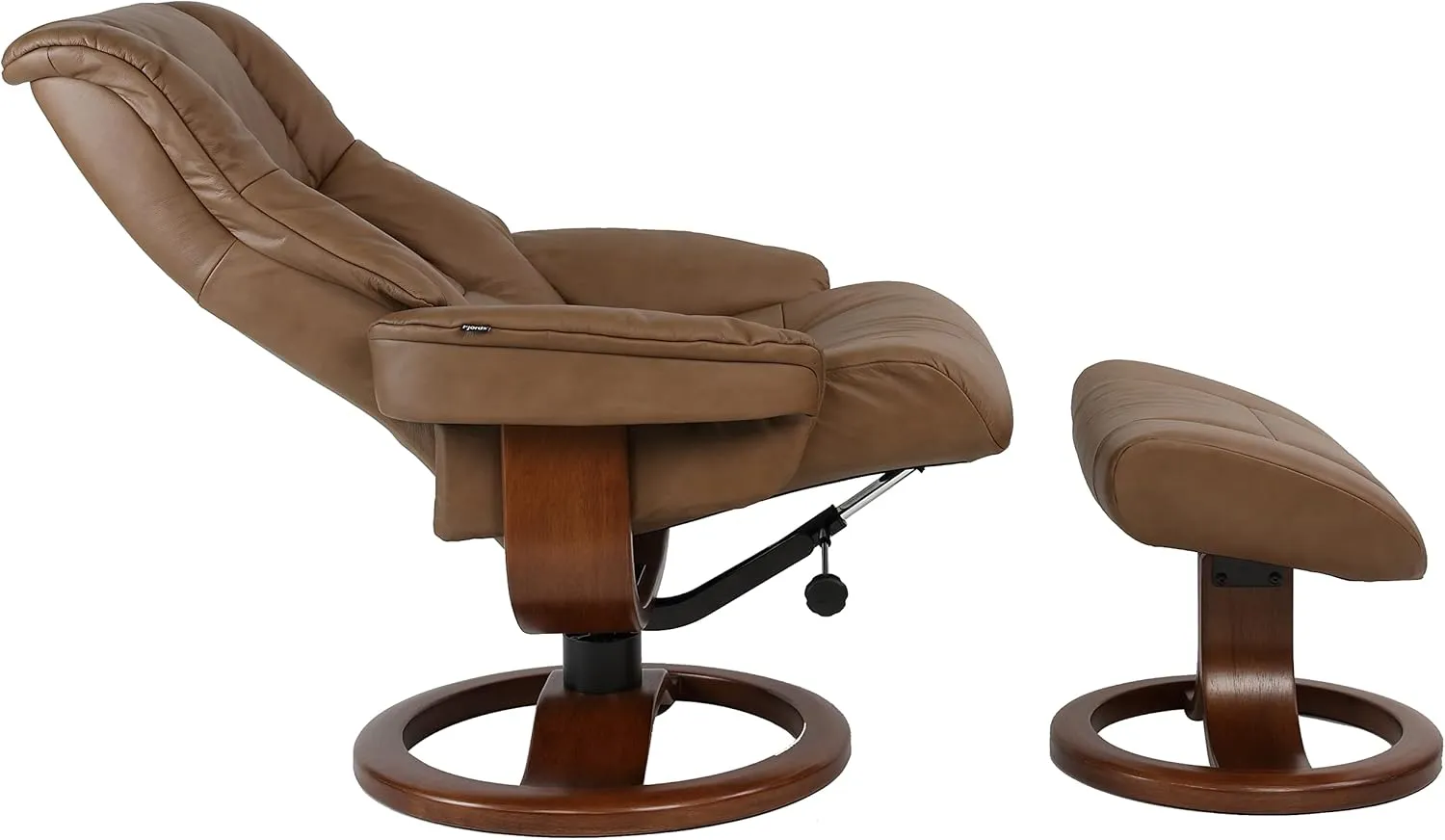 Fjords 855 Loen Small Leather Recliner Norwegian Ergonomic Scandinavian Lounge Reclining Chair Furniture Nordic Line Genuine Havana Dark Brown Leather Cherry Wood