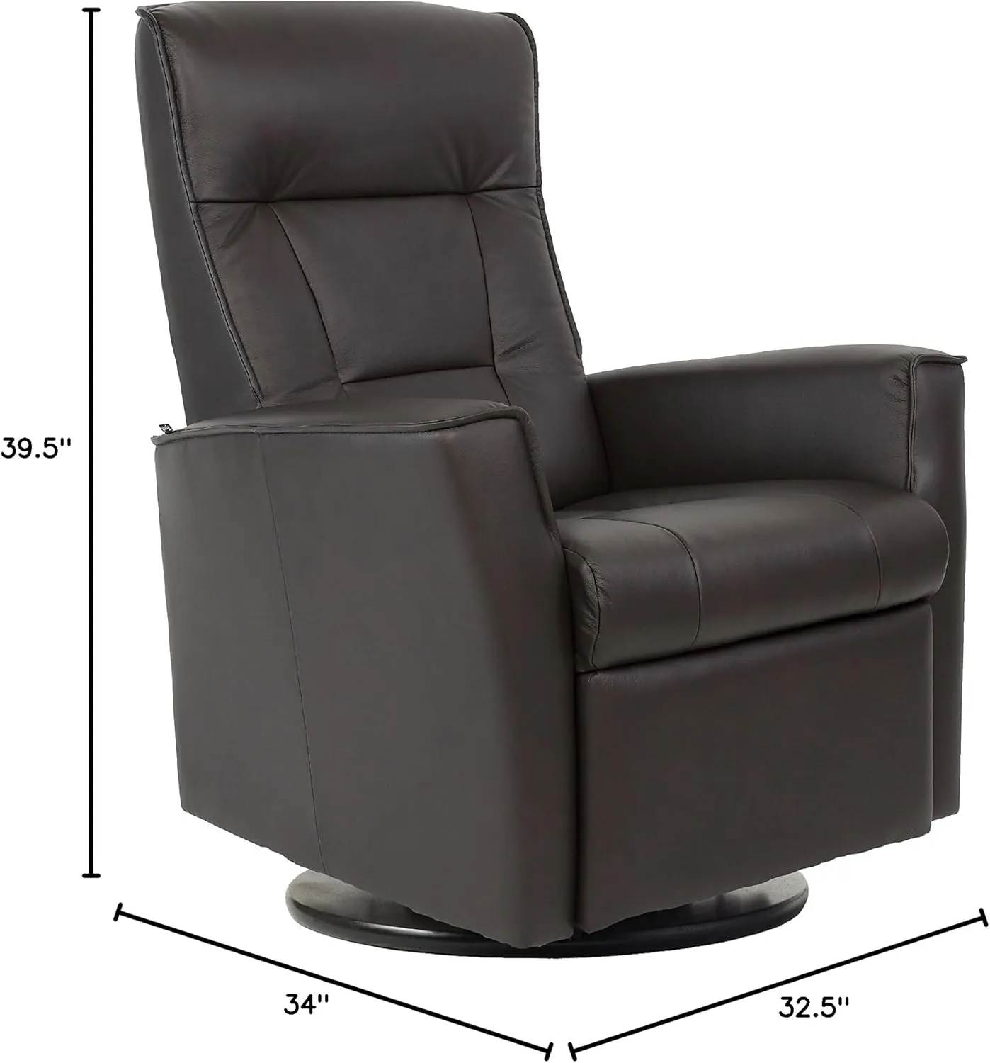 Fjords Ulstein Swing Relaxer Recliner Norwegian Ergonomic Scandinavian Lounge Manual Reclining Chair Furniture Nordic Line Dark Brown Havana Genuine Leather by Hjellegjerde
