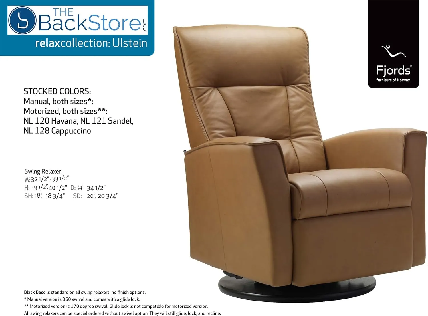 Fjords Ulstein Swing Relaxer Recliner Norwegian Ergonomic Scandinavian Lounge Manual Reclining Chair Furniture Nordic Line Dark Brown Havana Genuine Leather by Hjellegjerde