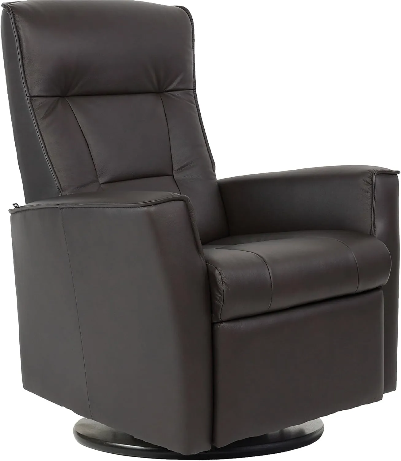 Fjords Ulstein Swing Relaxer Recliner Norwegian Ergonomic Scandinavian Lounge Manual Reclining Chair Furniture Nordic Line Dark Brown Havana Genuine Leather by Hjellegjerde