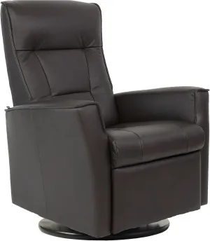 Fjords Ulstein Swing Relaxer Recliner Norwegian Ergonomic Scandinavian Lounge Manual Reclining Chair Furniture Nordic Line Dark Brown Havana Genuine Leather by Hjellegjerde