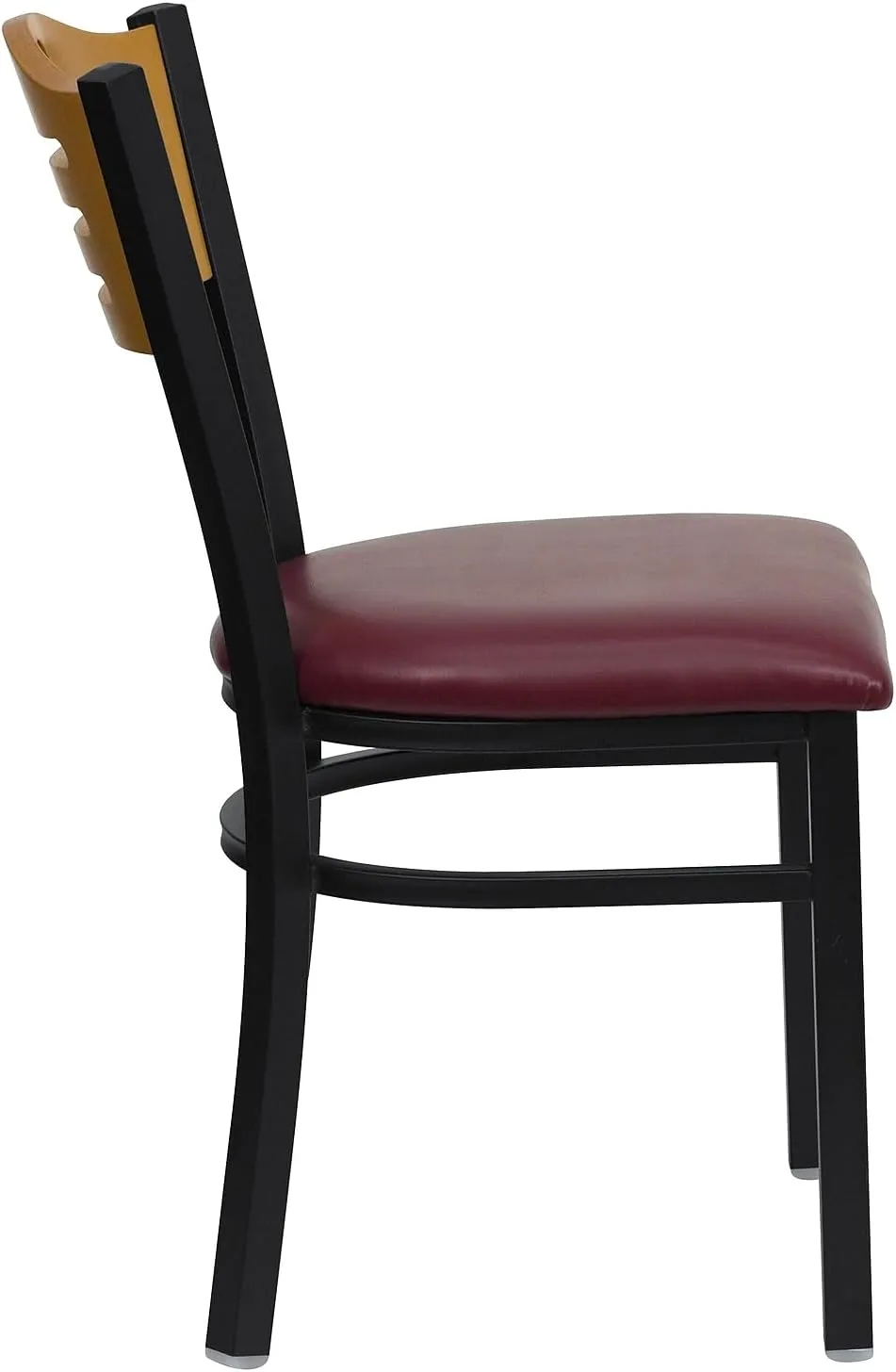 Flash Furniture 2 Pk. HERCULES Series Black Slat Back Metal Restaurant Chair - Natural Wood Back, Burgundy Vinyl Seat