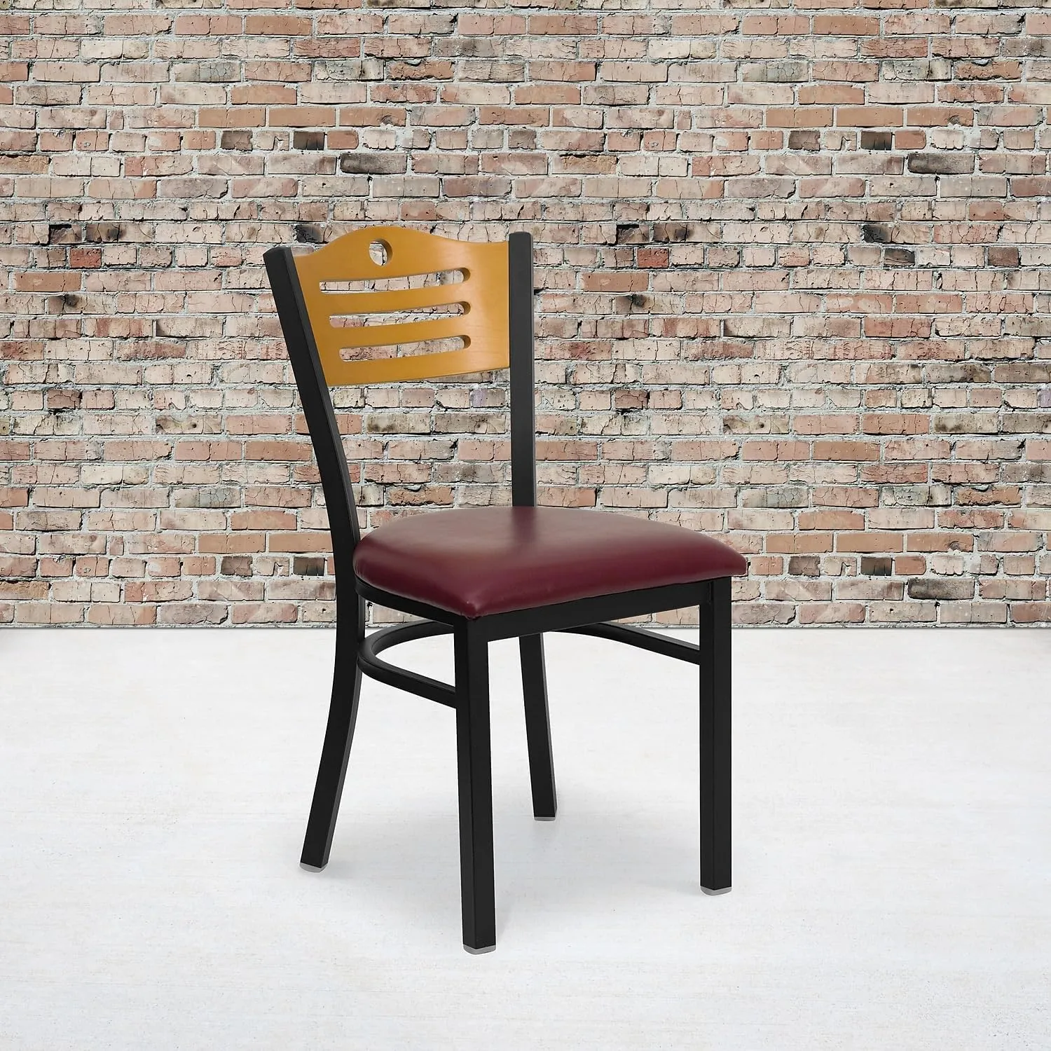 Flash Furniture 2 Pk. HERCULES Series Black Slat Back Metal Restaurant Chair - Natural Wood Back, Burgundy Vinyl Seat