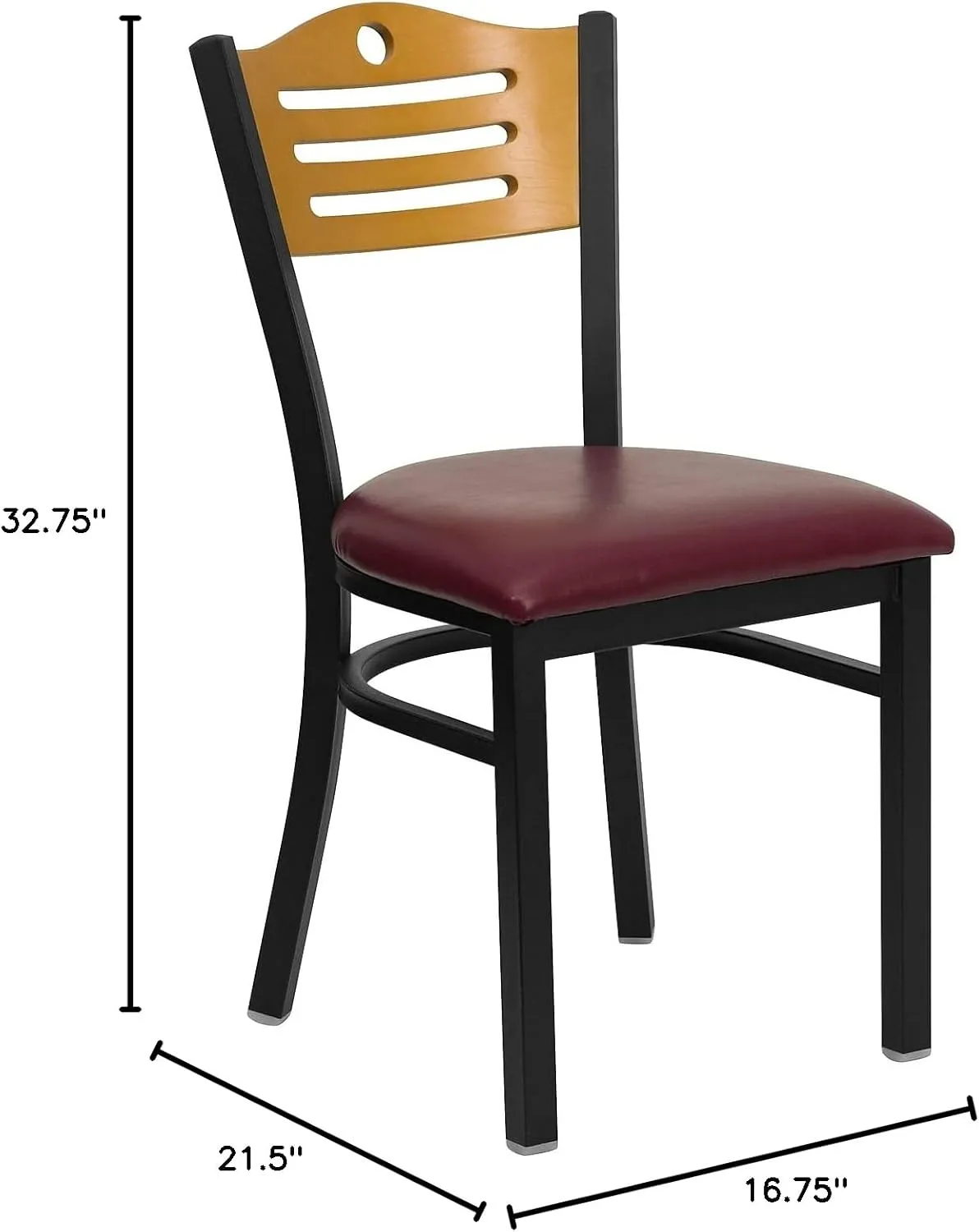 Flash Furniture 2 Pk. HERCULES Series Black Slat Back Metal Restaurant Chair - Natural Wood Back, Burgundy Vinyl Seat