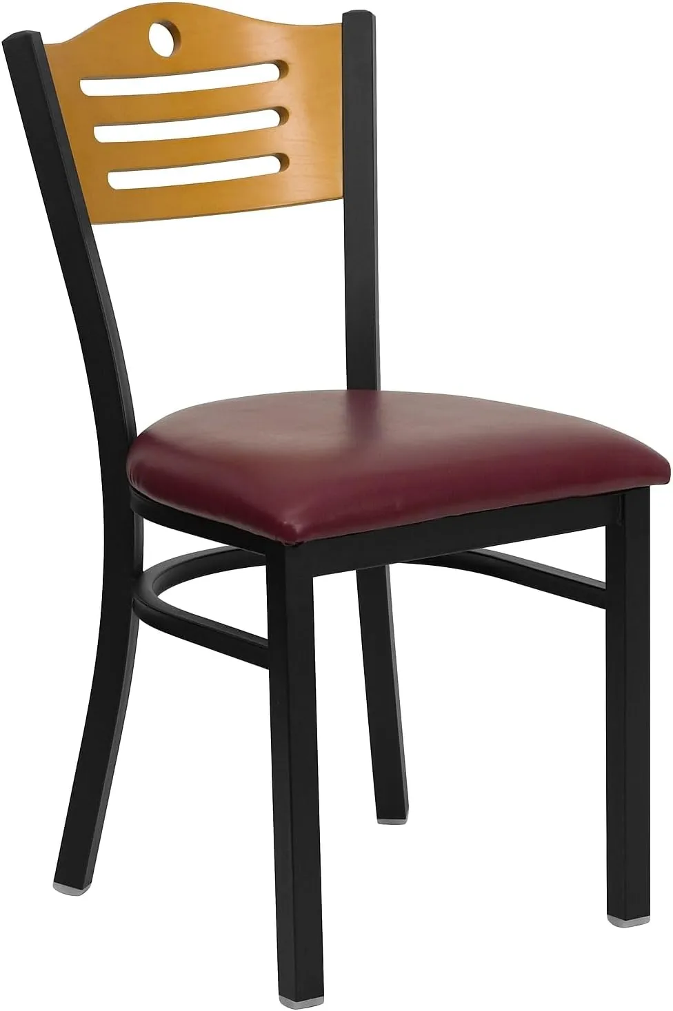 Flash Furniture 2 Pk. HERCULES Series Black Slat Back Metal Restaurant Chair - Natural Wood Back, Burgundy Vinyl Seat