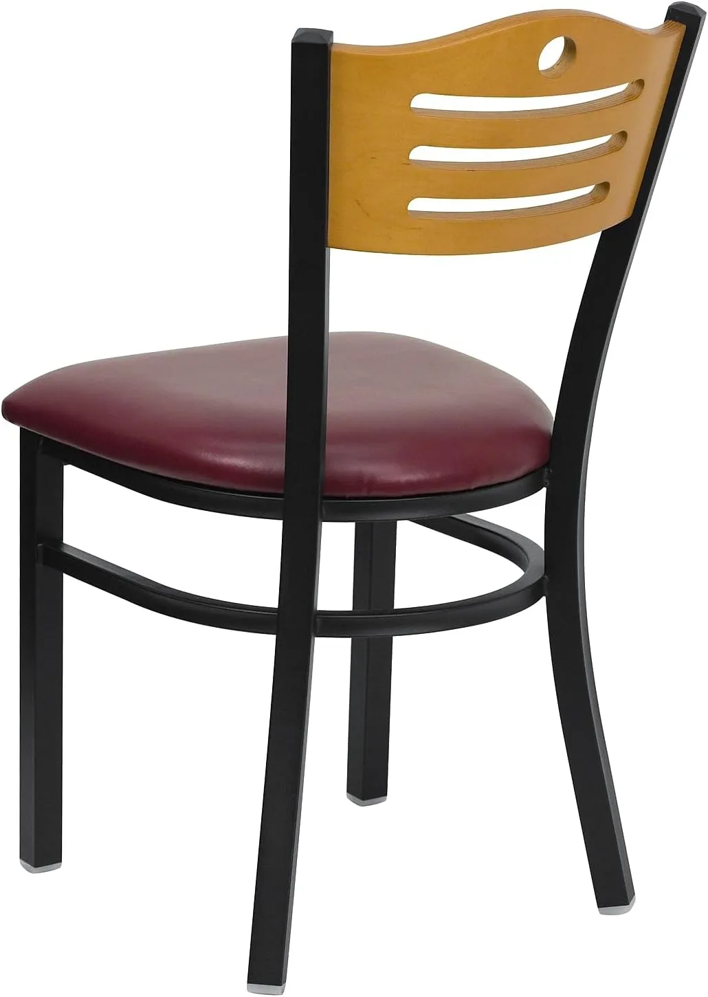 Flash Furniture 2 Pk. HERCULES Series Black Slat Back Metal Restaurant Chair - Natural Wood Back, Burgundy Vinyl Seat
