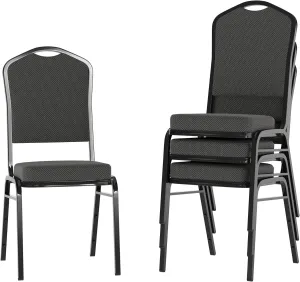 Flash Furniture 4 Pack Hercules Series Crown Back Stacking Banquet Chair in Black Dot Patterned Fabric - Black Frame