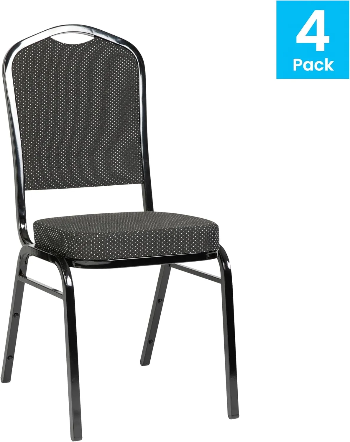 Flash Furniture 4 Pack Hercules Series Crown Back Stacking Banquet Chair in Black Dot Patterned Fabric - Black Frame